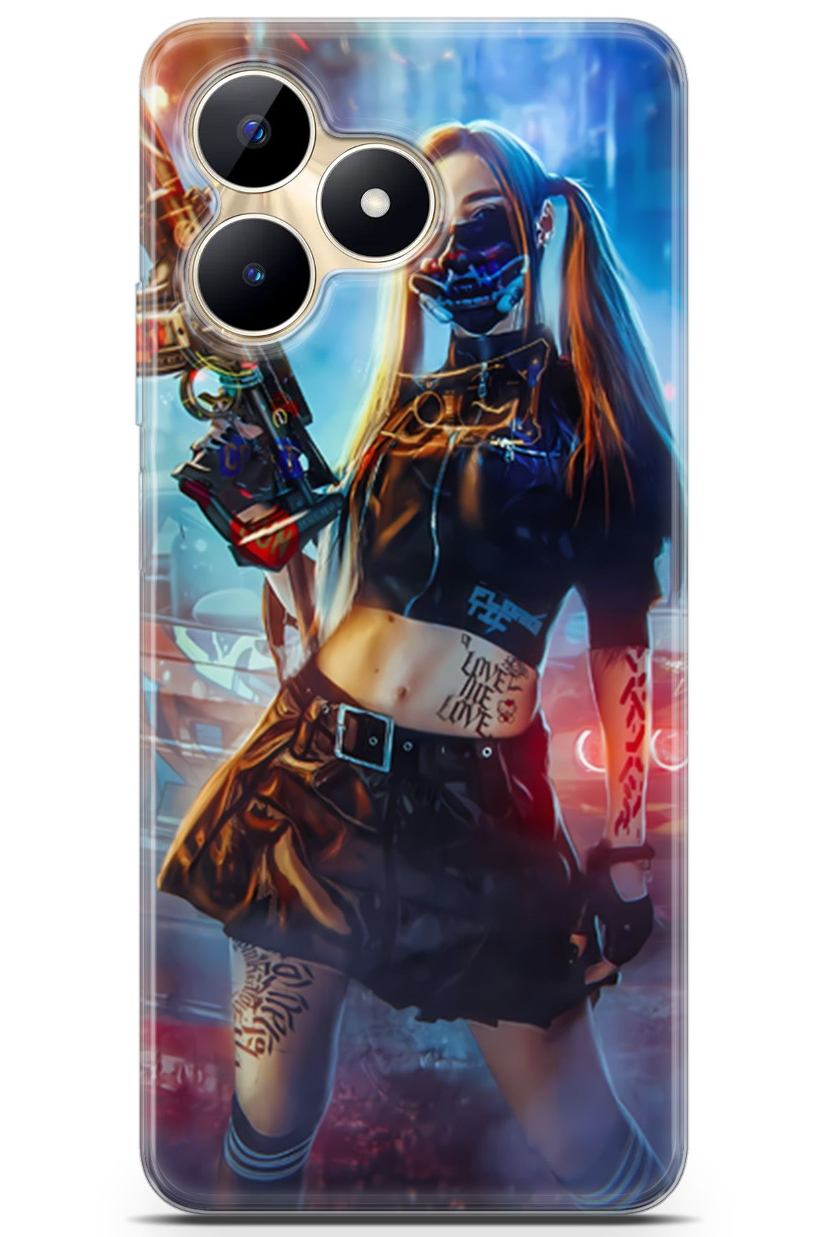 Uvilda Realme C53 uyumlu Girls 31 Baskılı Kapak Cyberpunk Silahlı Kız