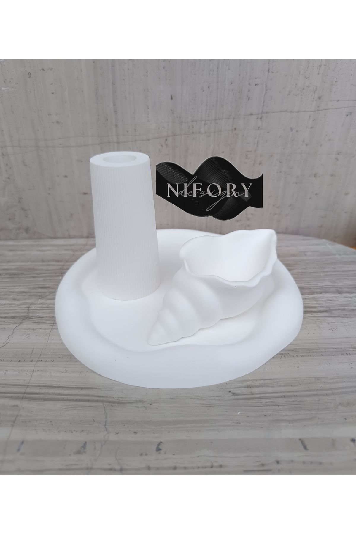 Nifory 520-N088 Dekoratif Beton Sunum Aksesuar Set Beton Biblo Organizer Takımı Çok Amaçlı Dekoratif Set