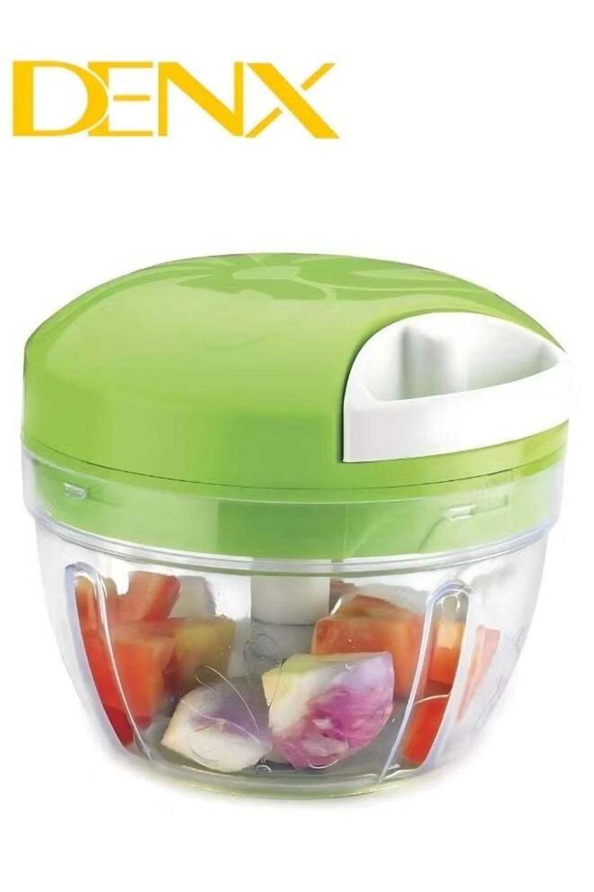 Denx-Manual Food Chopper And Cutter With A Pull Cord For Chopping Onions, Garlic, And Vegetables, Green 2