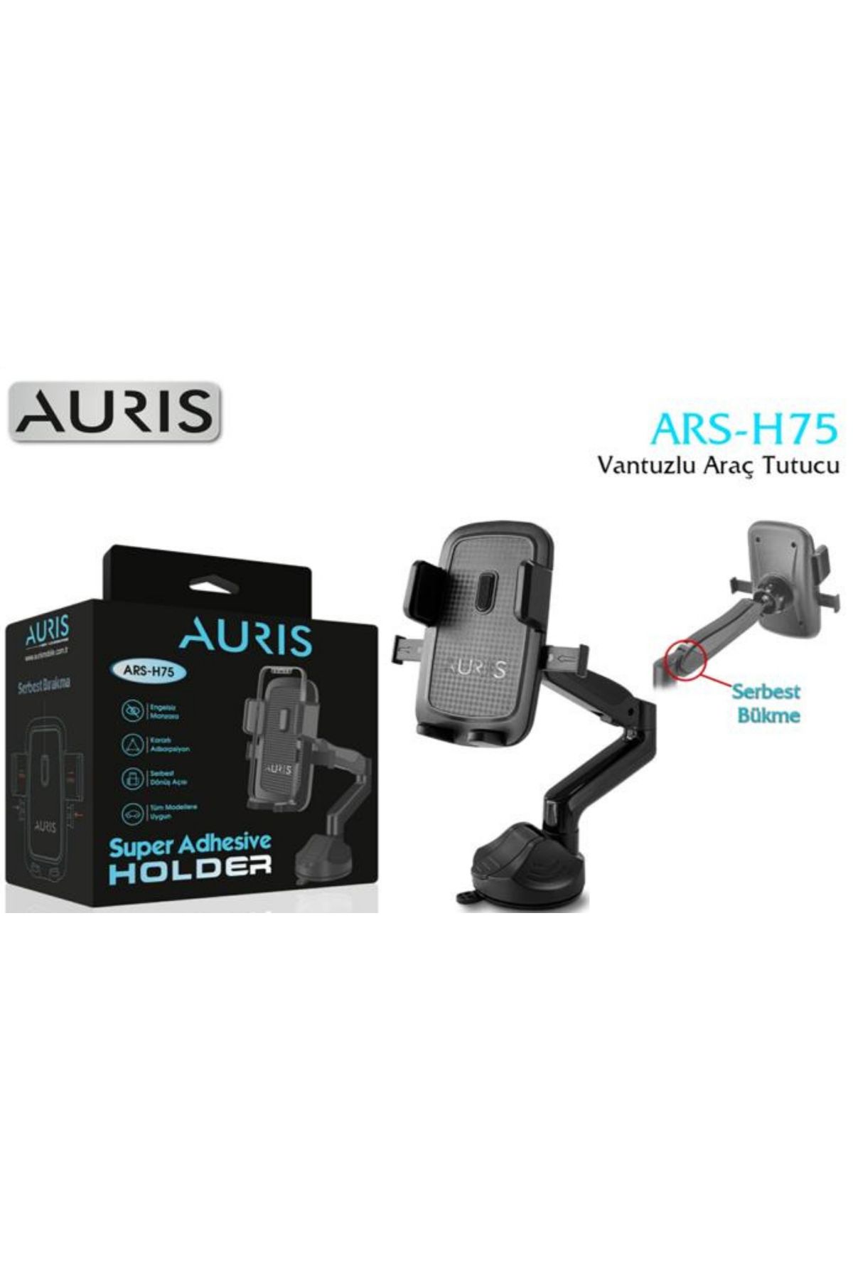 Auris VANTUSLU KATLANABİLİR 360° DÖNER BAŞLIKLI ARAÇ İÇİ TELEFON TUTUCU
