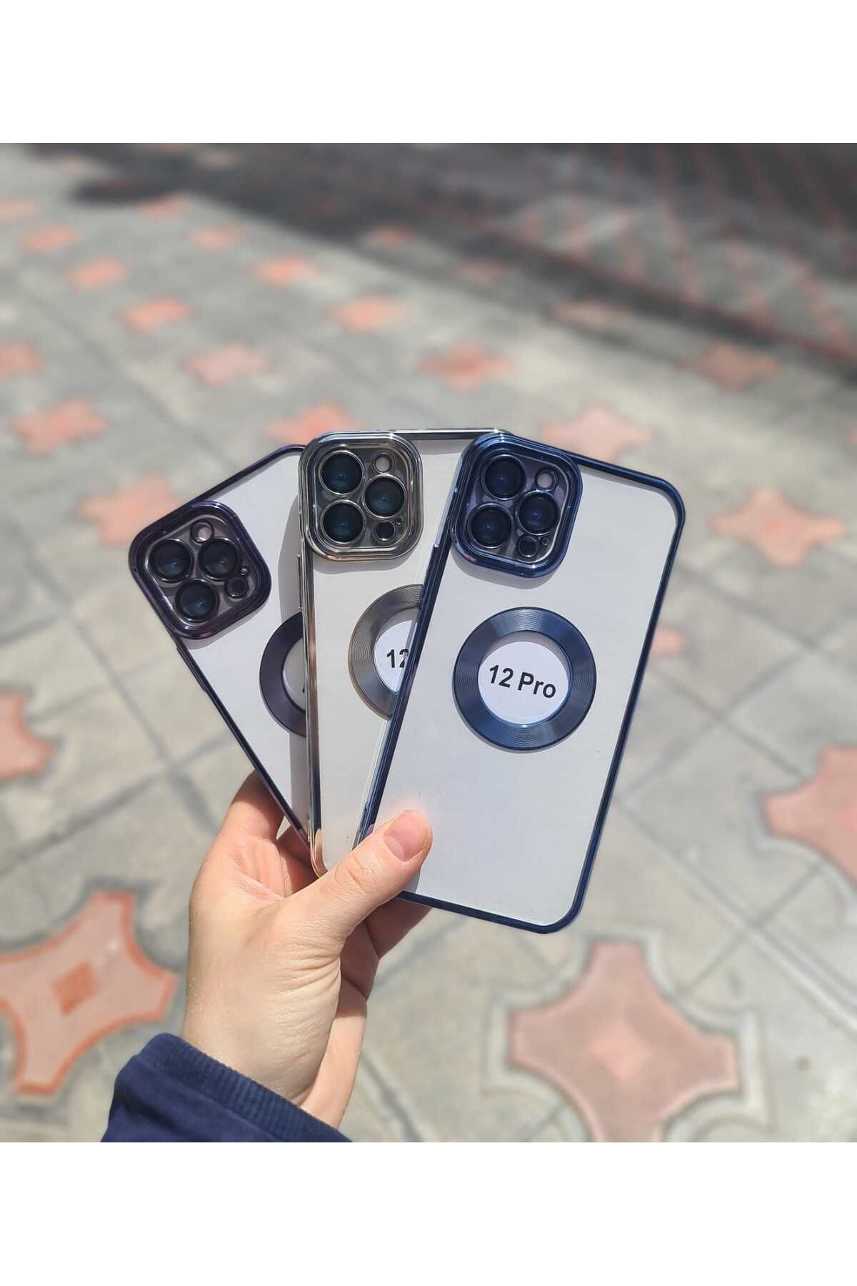 CEP-HANE Apple iPhone 12 Pro Max Şeffaf Kamera Korumalı Logo Detaylı Premium Yanları Parlak Telefon Kılıfı