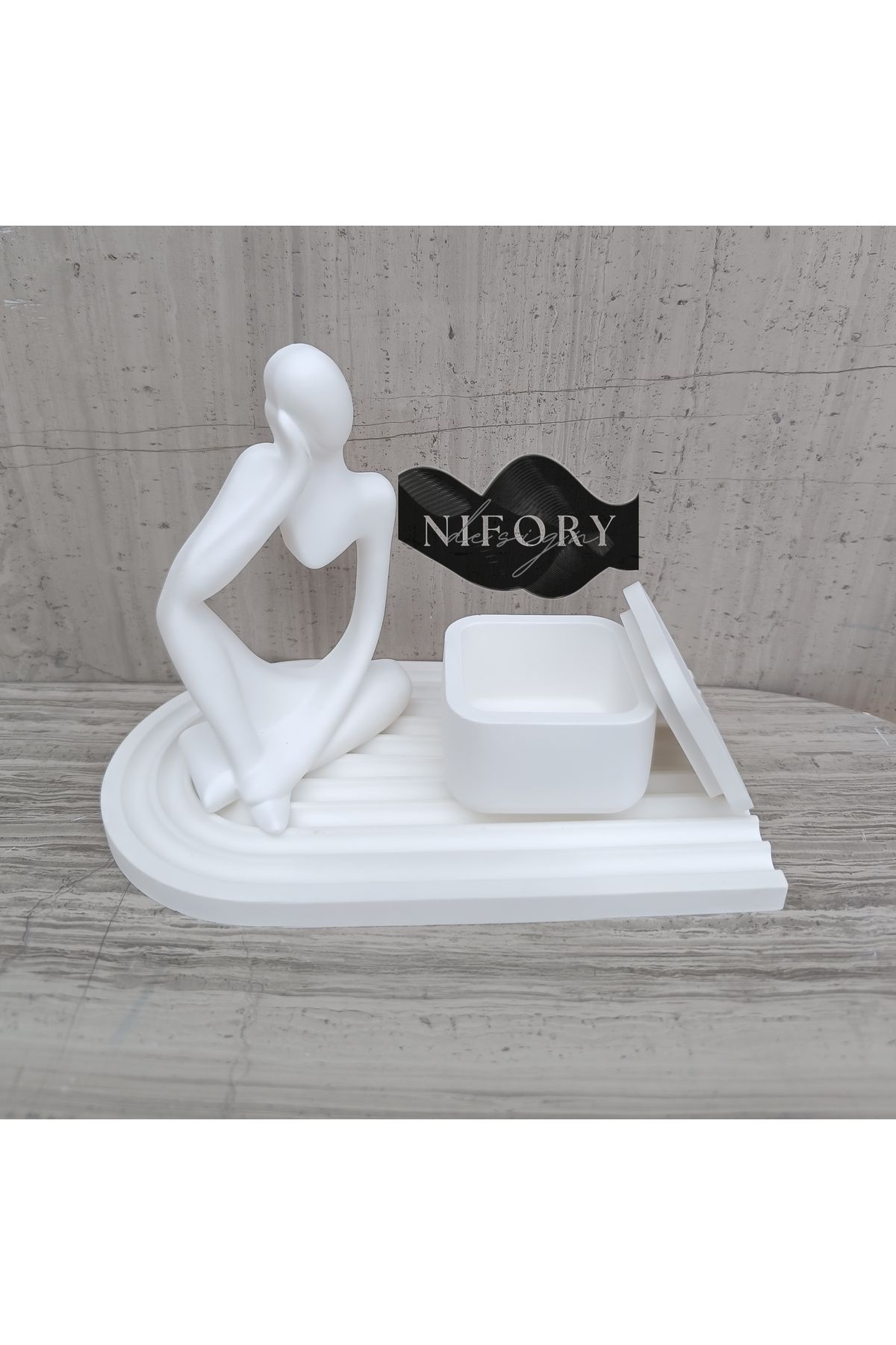 Nifory 520-N080 Dekoratif Beton Sunum Aksesuar Set Beton Biblo Organizer Takımı Çok Amaçlı Dekoratif Set