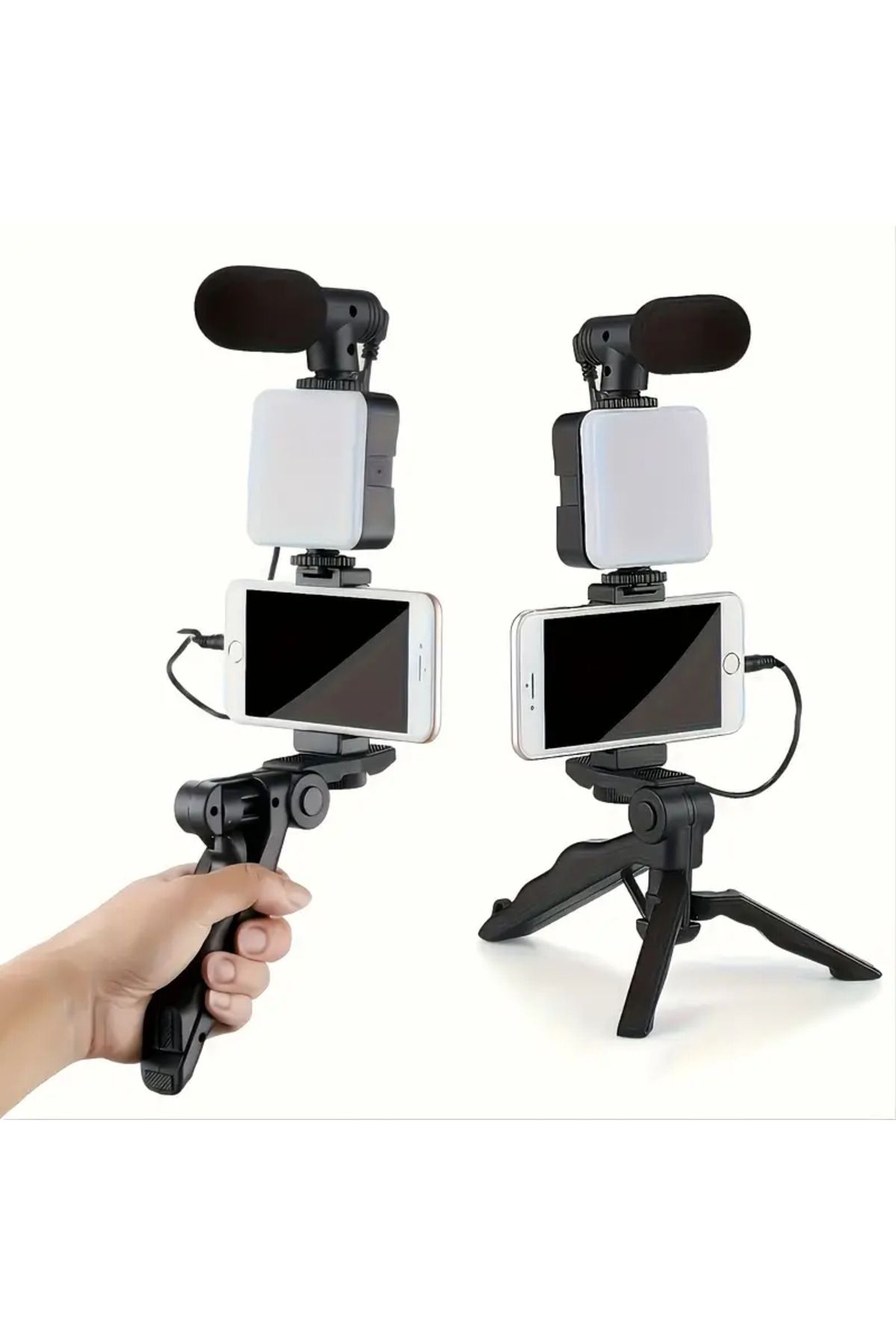 Shem LED Işıklı Çok Fonksiyonlu Akıllı Telefon Sabitleyici Taşınabilir Elde Tutulan Selfi Çubuğu, Tripod