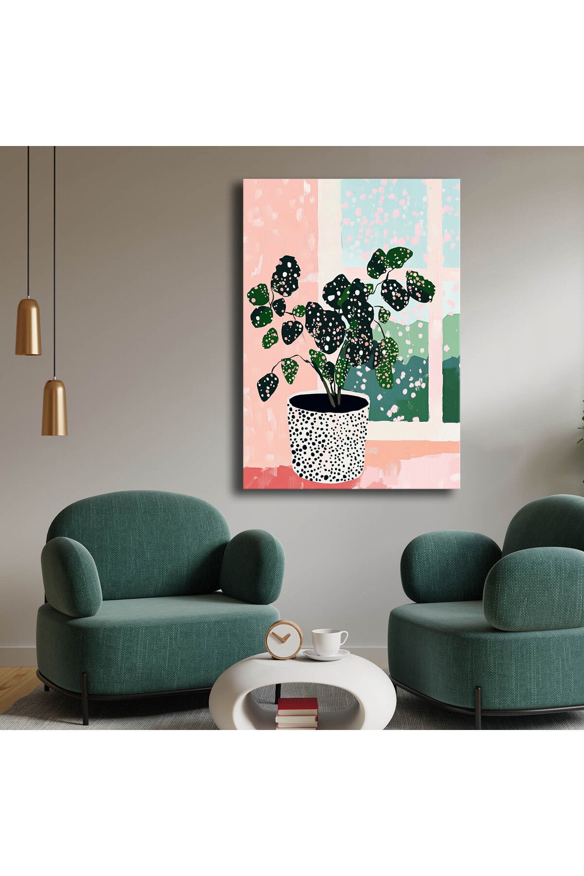 Özgül Grup 70x100 cm Dekoratif Canvas Tablo Saksıda Benekli Yapraklar