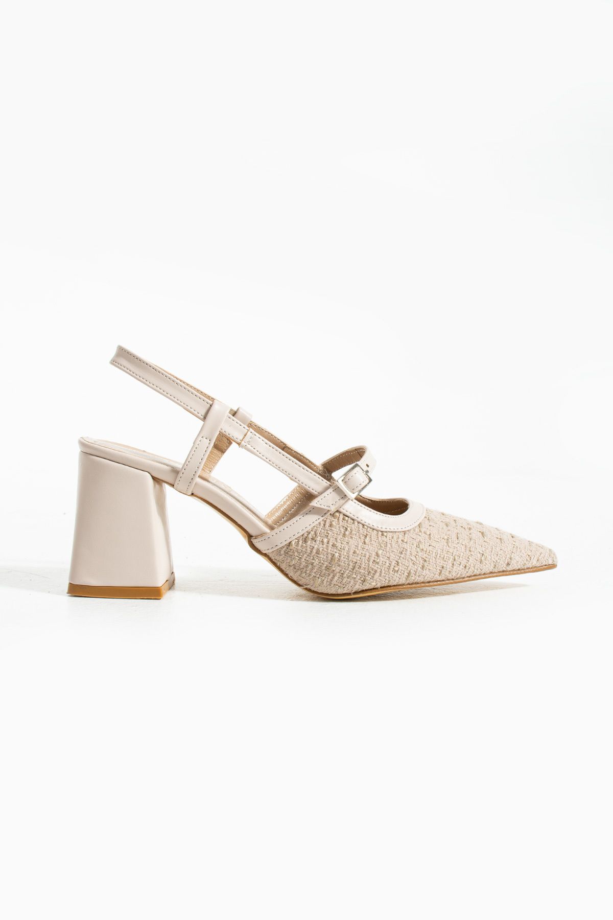 Gökçe Shoes Limber Bej Kilim Kemer Detay Kadın Topuklu Ayakkabı