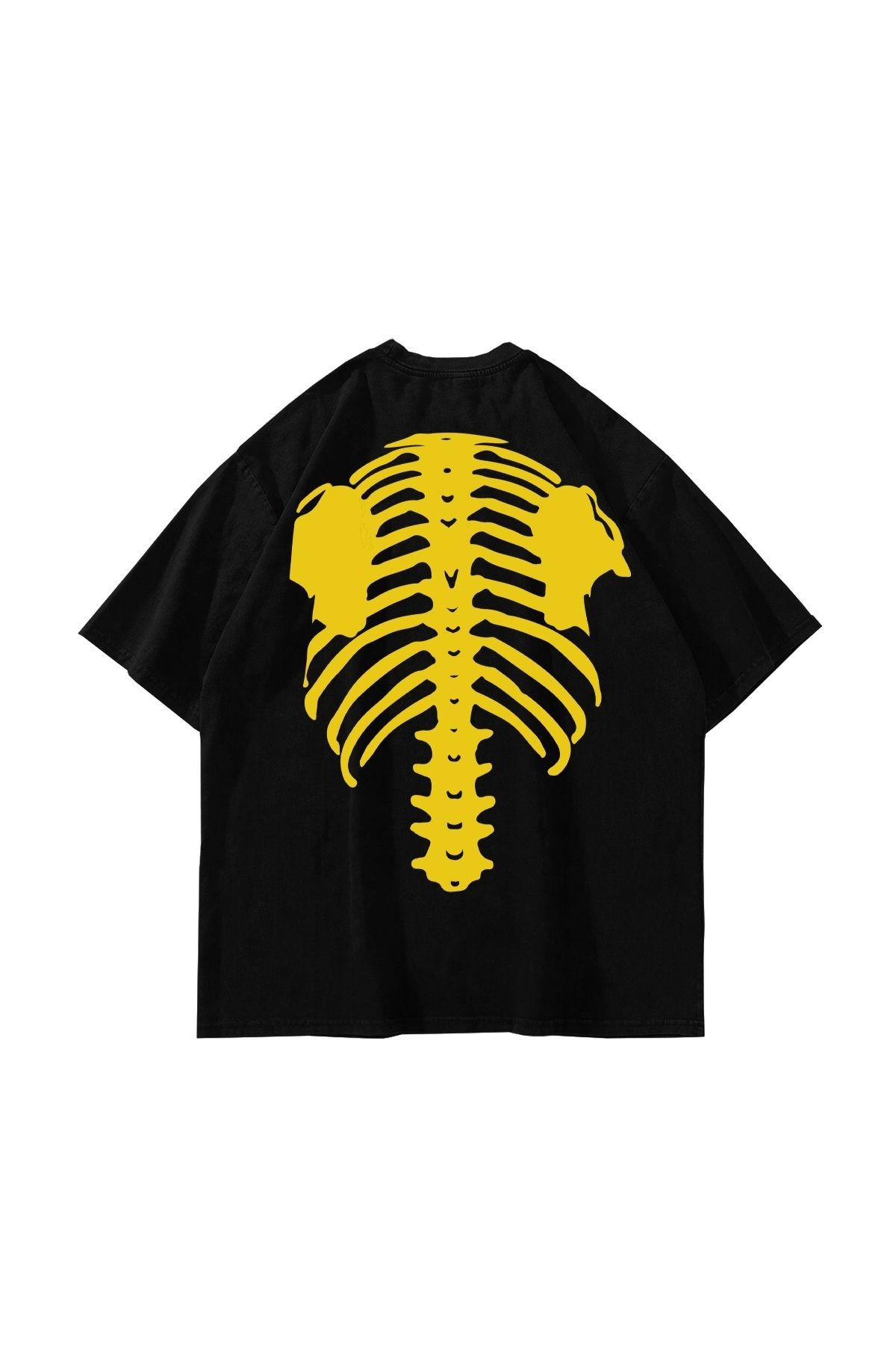 Sekizbiraltı Yellow Ribcage Baskılı Oversize Unisex Siyah Tshirt