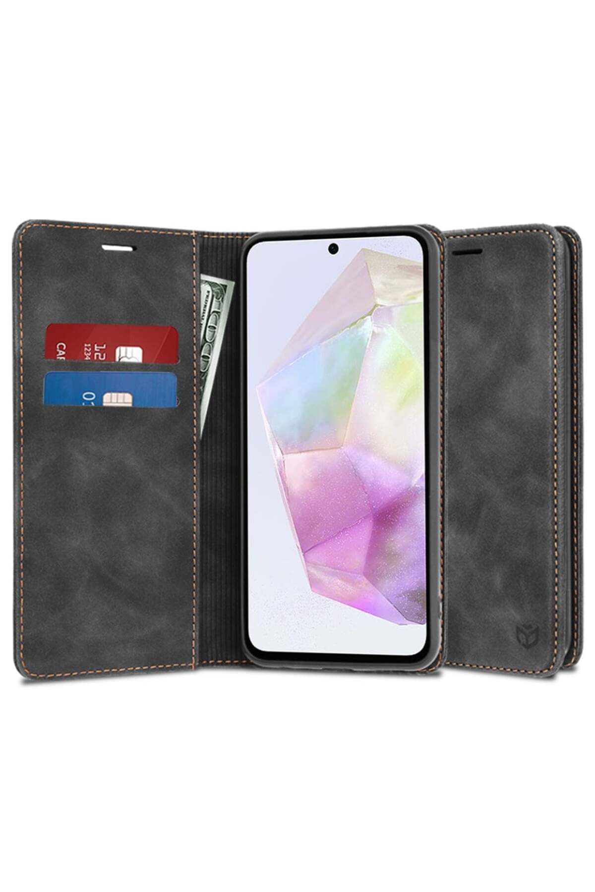 SKYDDAR INNOVATION Husă Pentru Samsung Galaxy A35 5g, Portofel Moale, Piele Ecologică Premium, Tip Card, Neagră, Set Autocolante - One Size