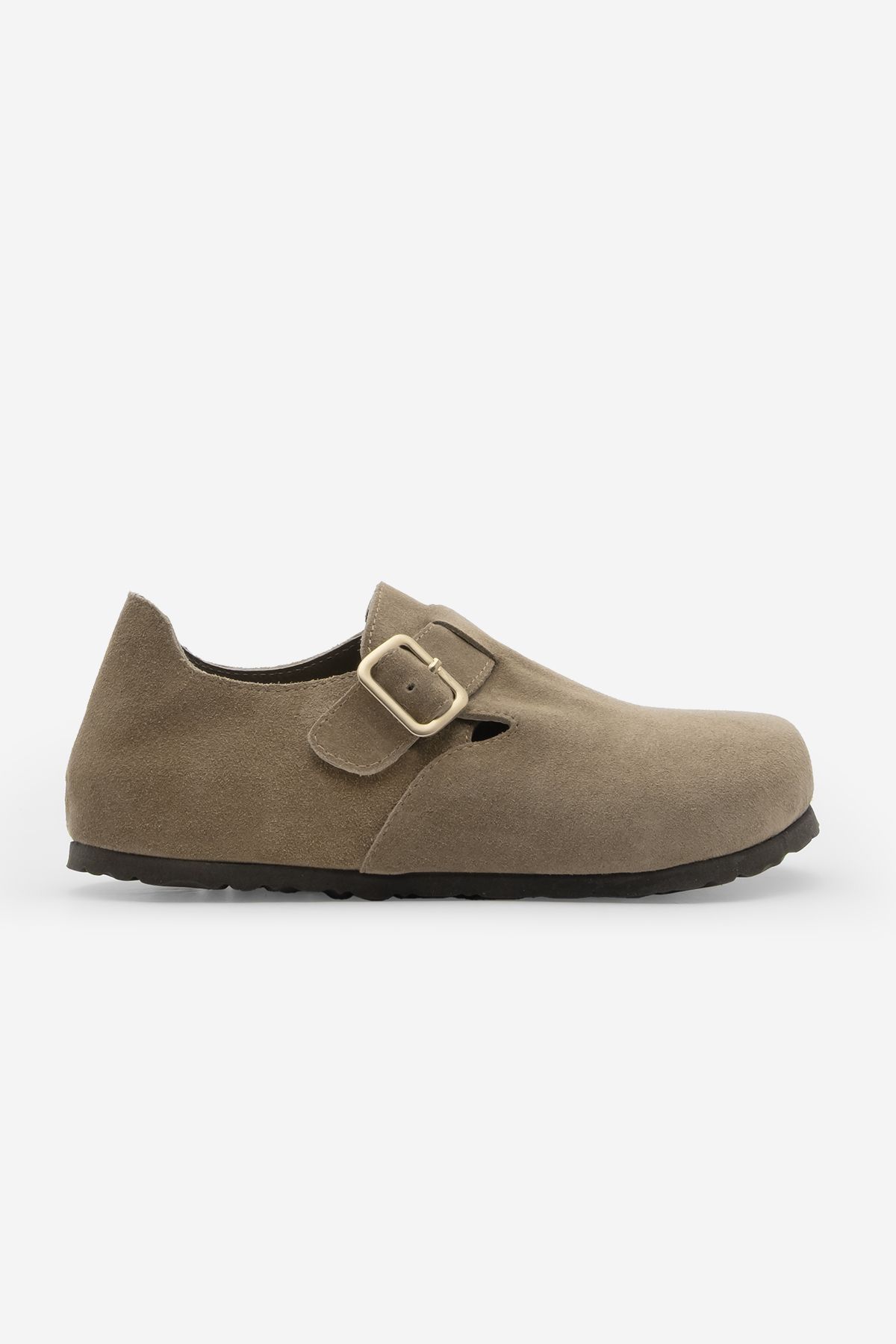 صندل زنانه چرمی واقعی EVA در پشت پایه بسته روزانه SABO OLIVE BEFUN TOPRAK SUEDE Marjin