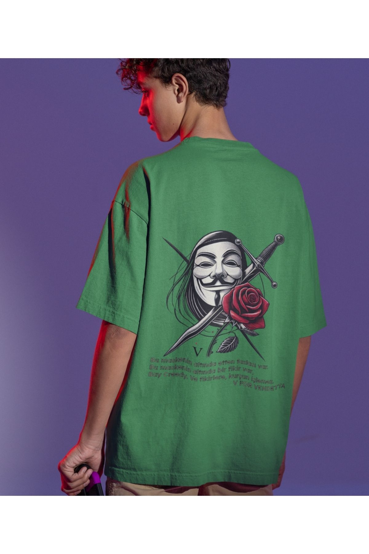 Terziligiyin V for Vendetta Baskılı Oversize Erkek Tişört