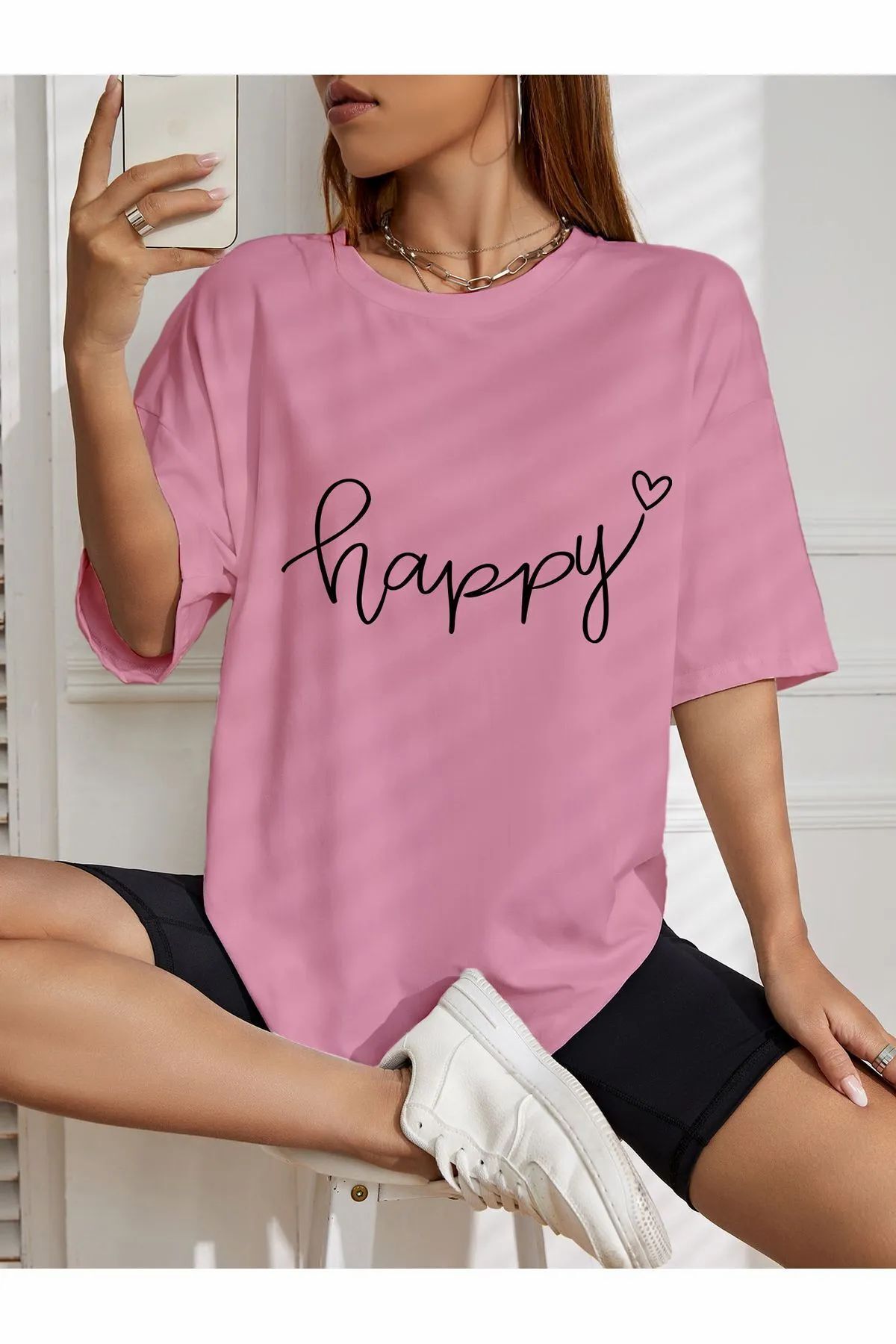 ship master versize happy baskılı T-shirt