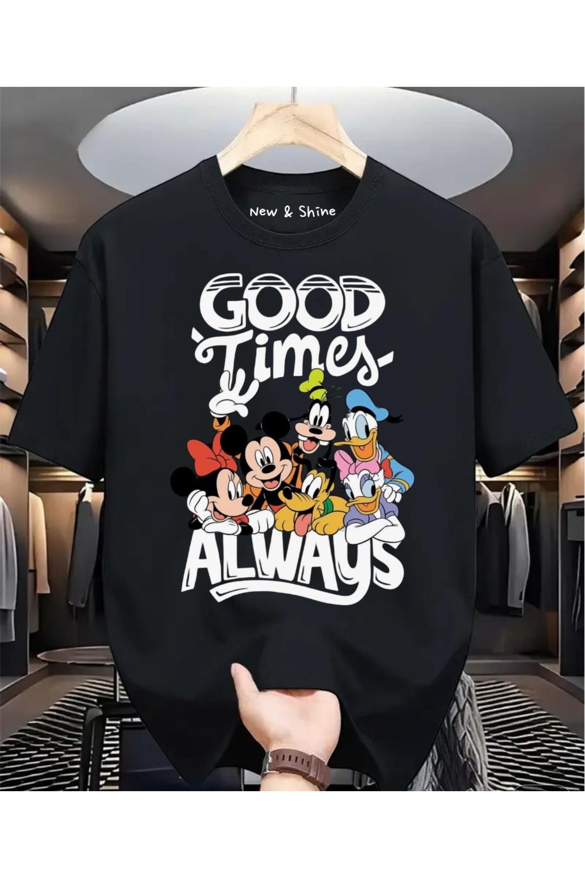New Shine Good Time Always Mickey Baskılı Oversize T-Shirt