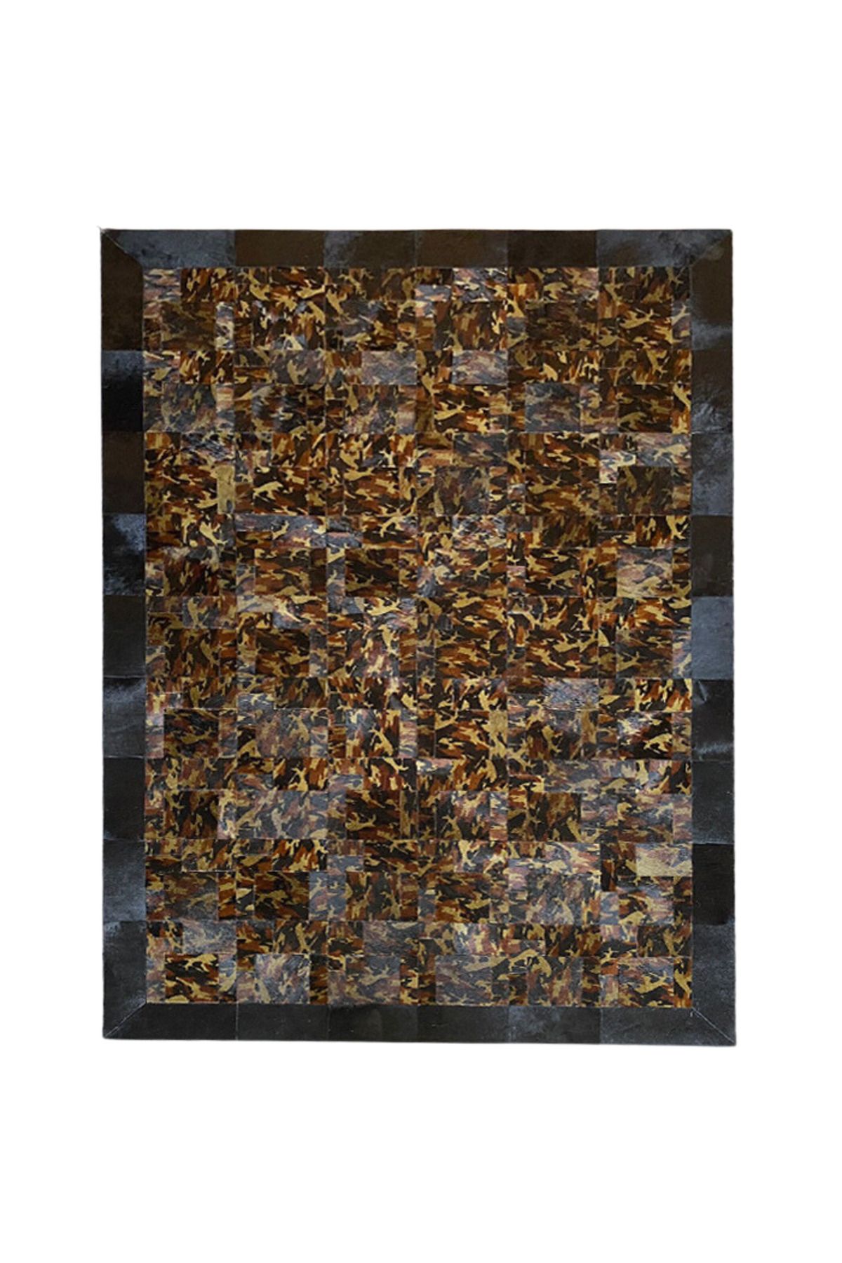 Grandhedefhalı Kamuflaj Desen Sari Kahverengi Patchwork Deri Halı