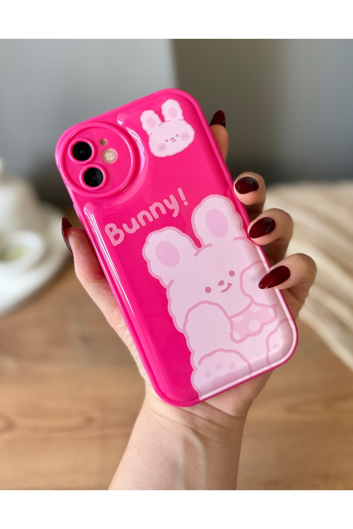 MirazTasarim IPHONE 11 FUŞYA PARLAK TAVŞAN DESENLİ KILIF