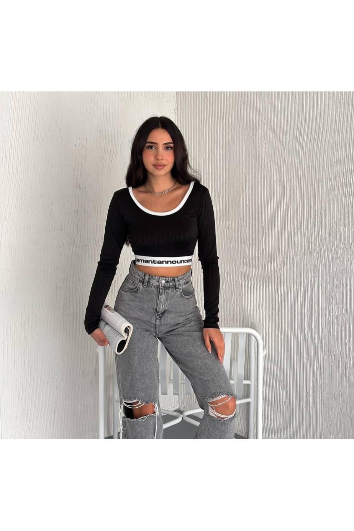 RENK RENK OUTLET GENİŞ YAKA BELİ BANTLI CROP