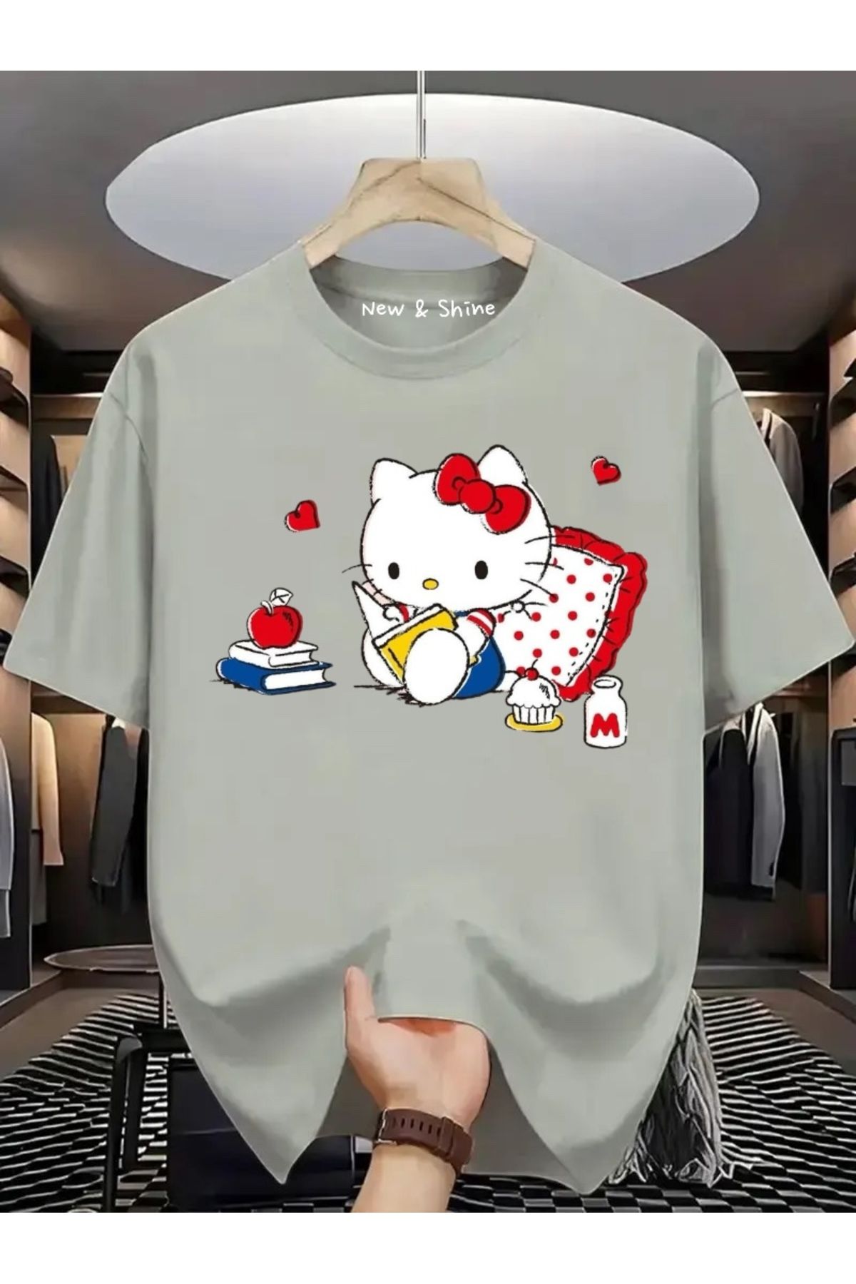 New Shine Hello Kitty Baskılı Büyük Beden Oversize T-Shirt