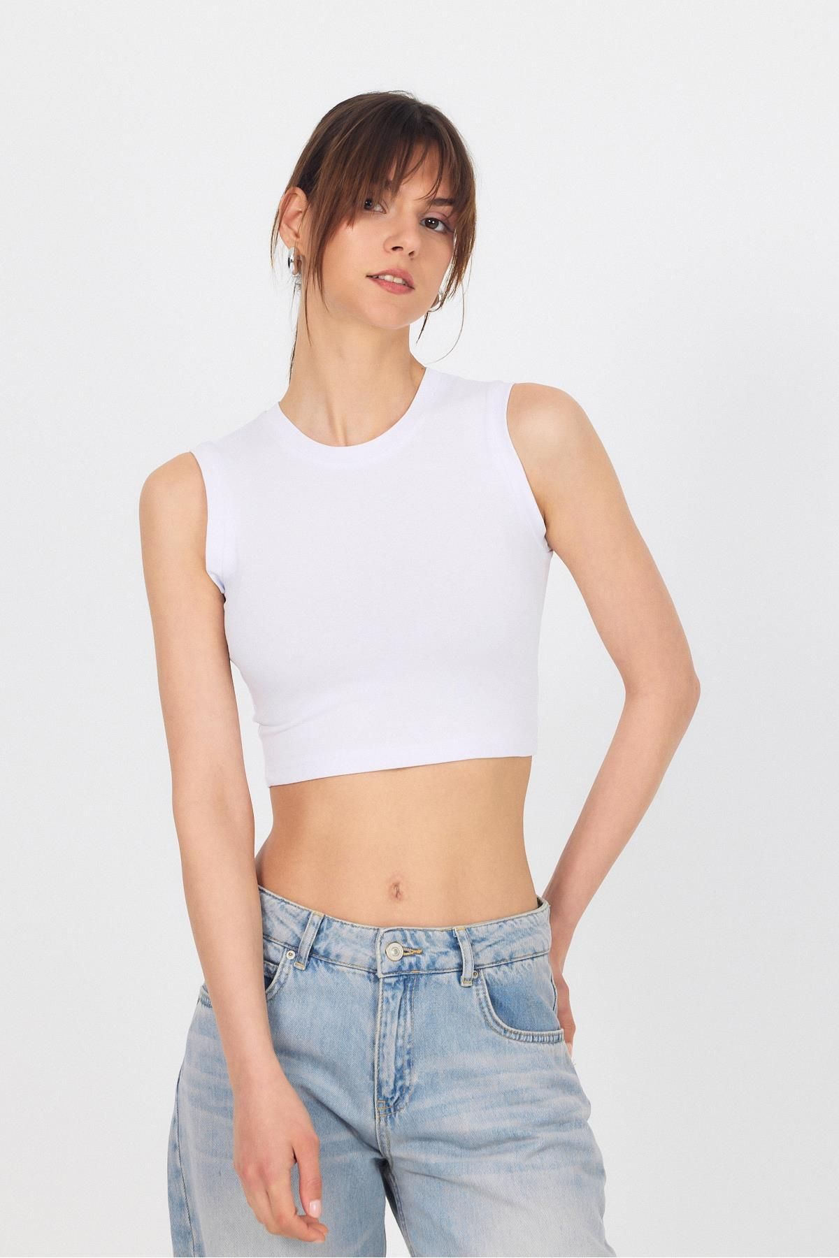 Rays-White Crew Neck Crop Tank Top 9189m 3