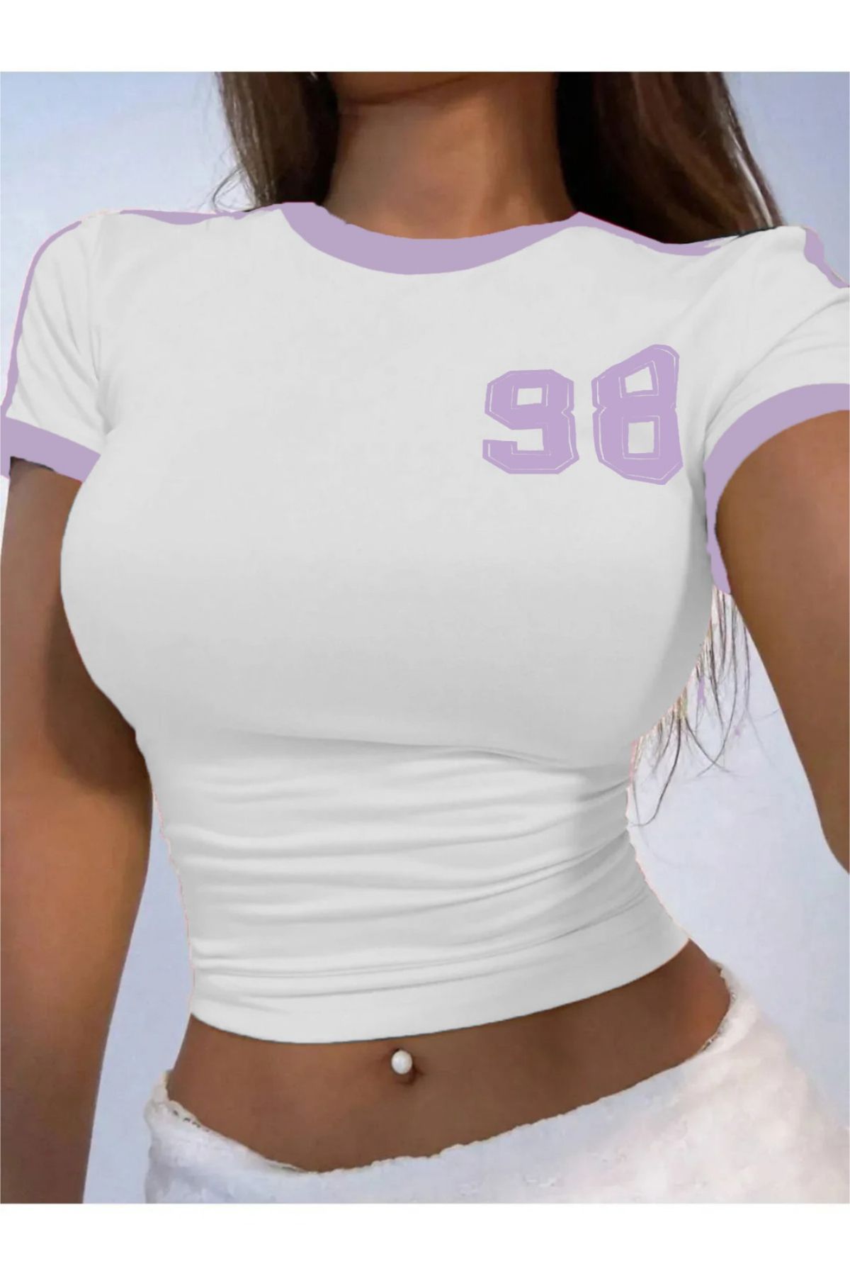 npLStore Kadın 98 Baskılı Askılı Crop Bluz