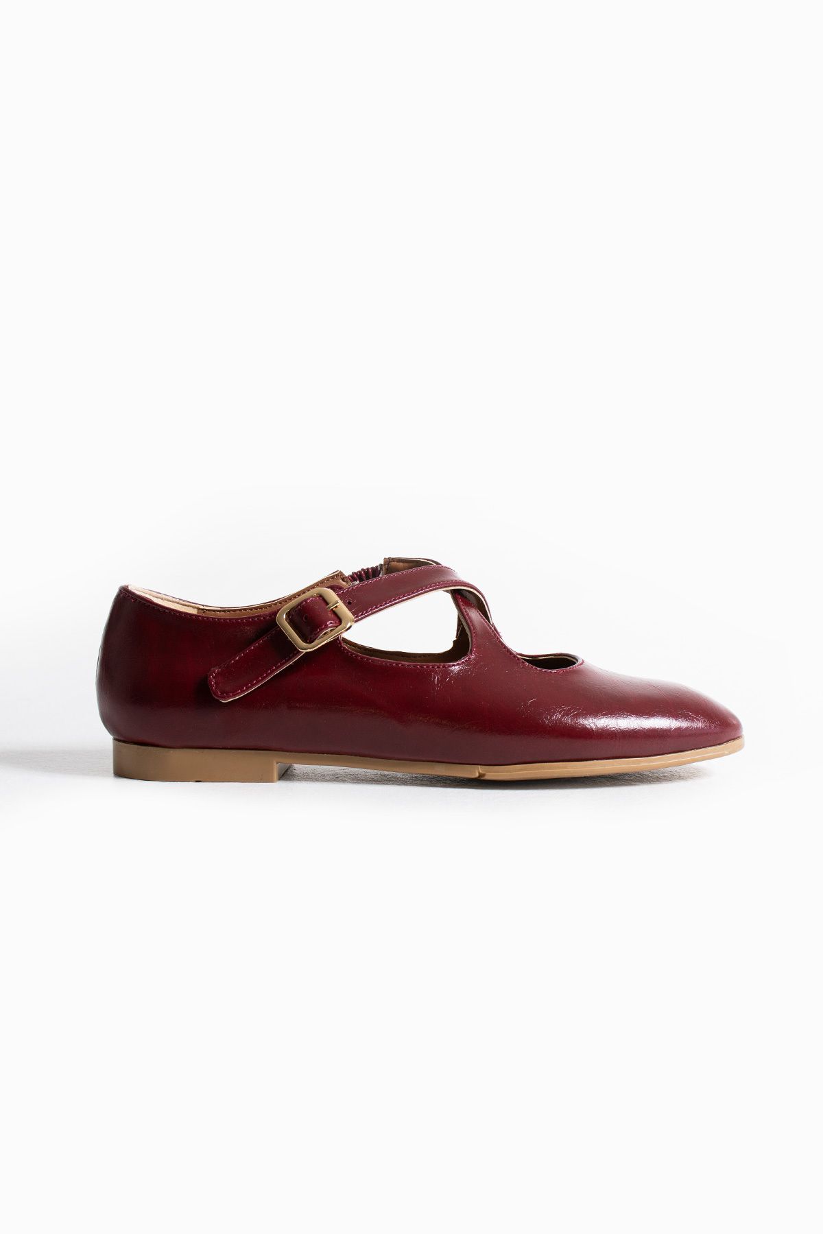 Gökçe Shoes Angelika Bordo Desenli Rugan Çapraz Tokalı Kadın Anatomik Taban Babet