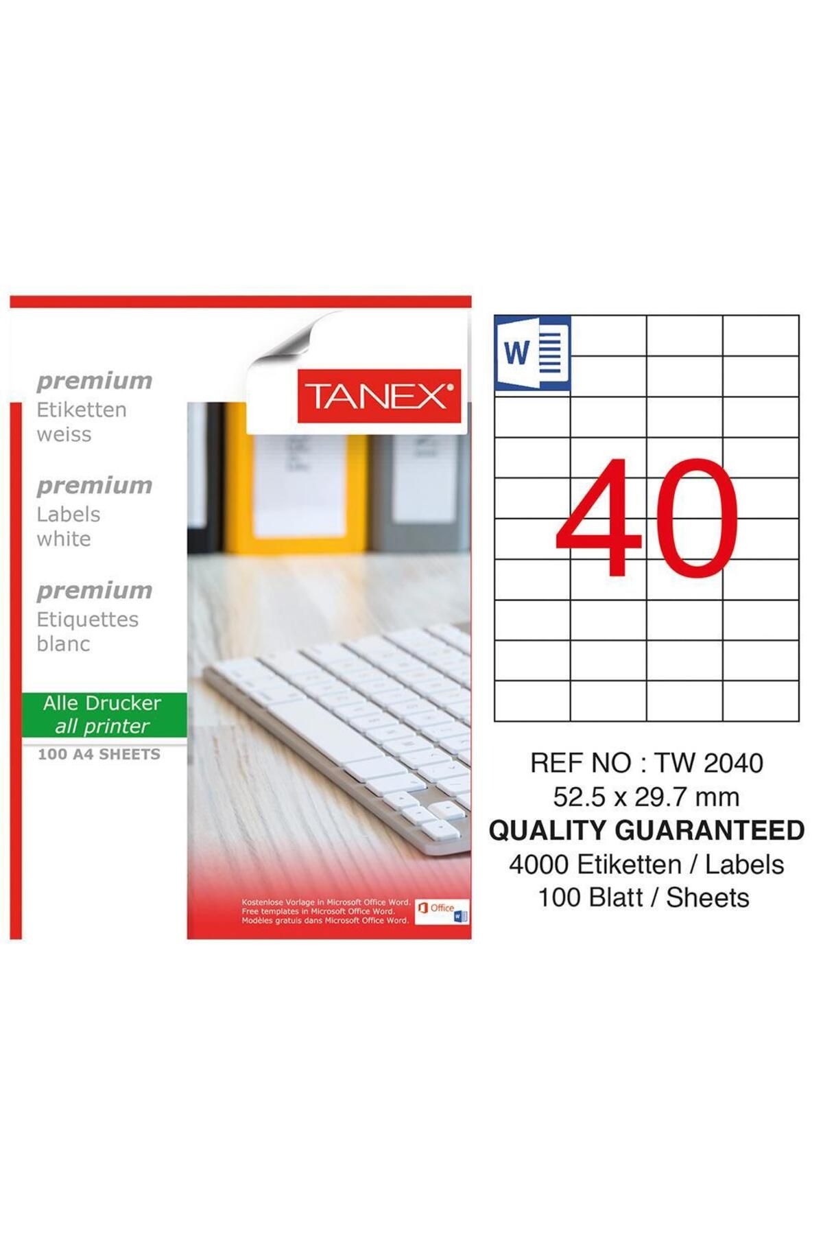 Tanex TW-2040 Yazıcı Etiketi 52.5 x 29.7 mm 4.000 Adet - Beyaz