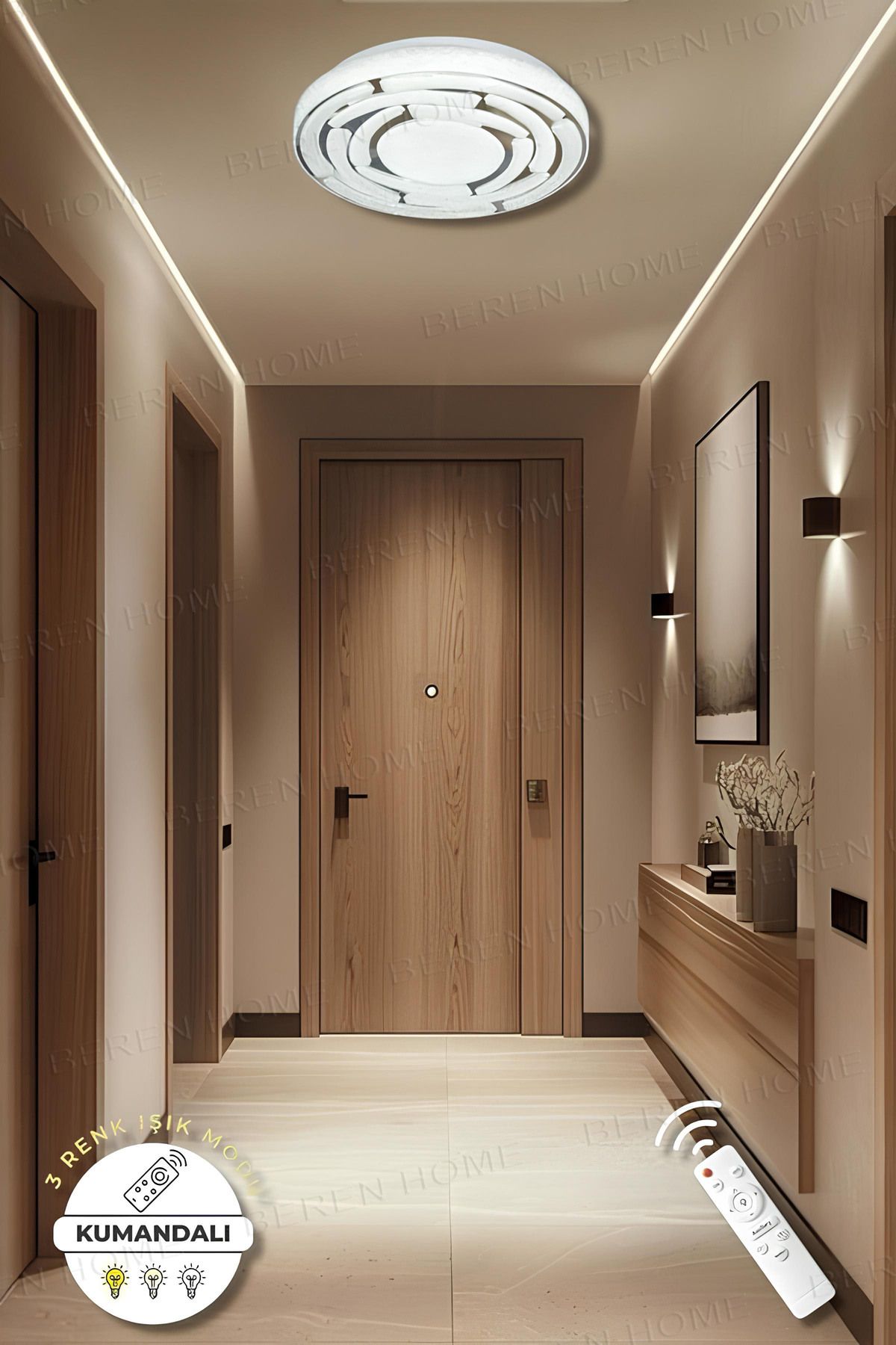 BEREN HOME Eliza1 Kumandalı 3 Renk Modern Plafonyer Led Avize