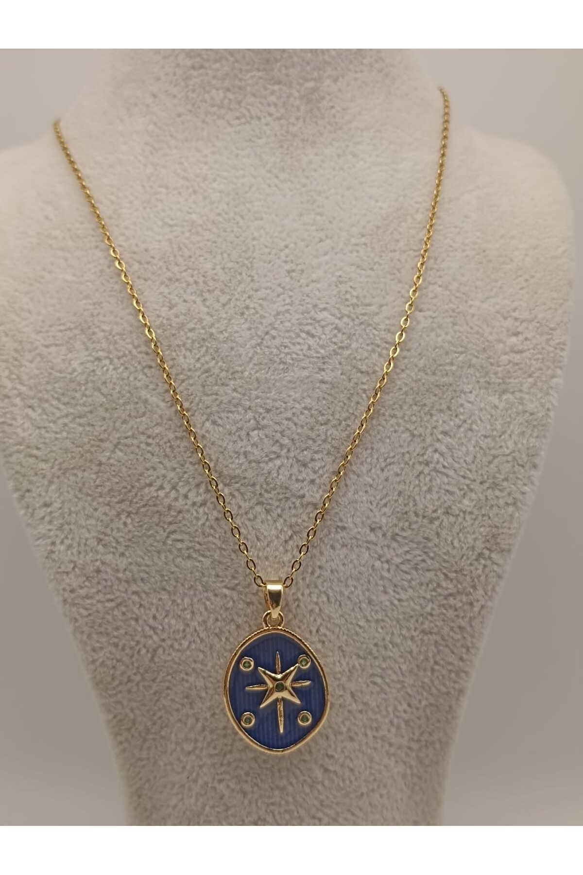 TLSMACCESORIES ÇELİK KOLYE KUZEY YILDIZI LACİVERT