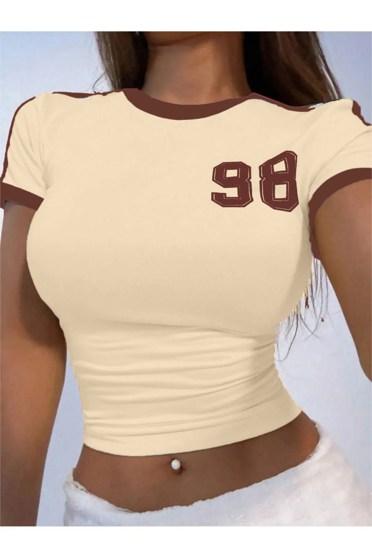 npLStore Kadın 98 Baskılı Askılı Crop Bluz