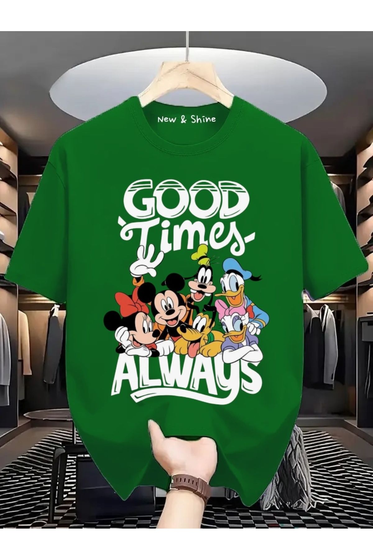 New Shine Good Time Always Mickey Baskılı Oversize T-Shirt