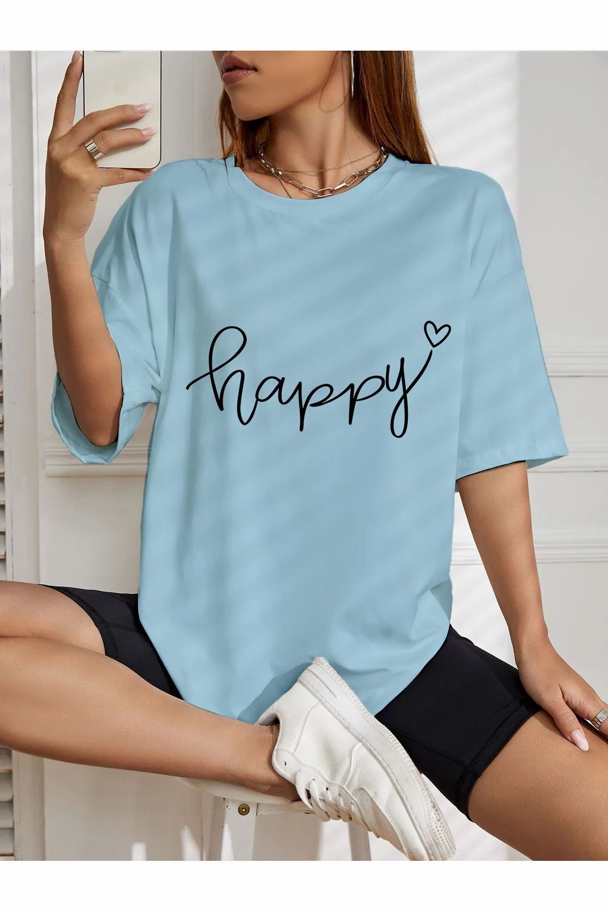 ship master versize happy baskılı T-shirt