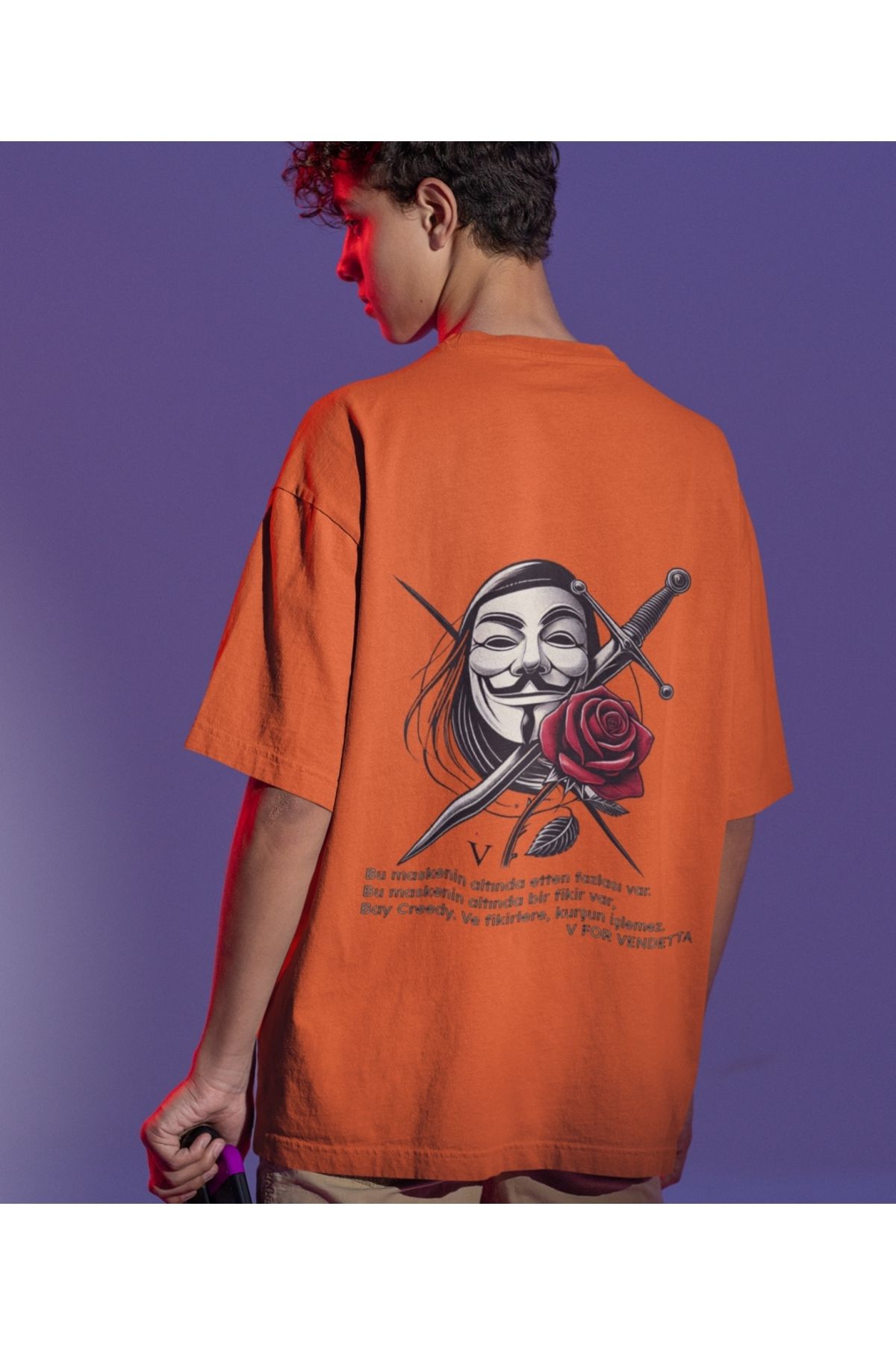 Terziligiyin V for Vendetta Baskılı Oversize Erkek Tişört