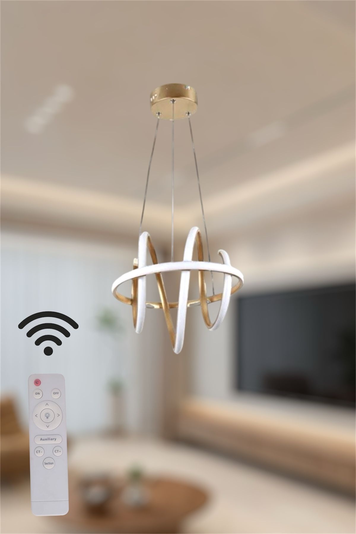 EYSHOP Modern Güney Eskitme Model 3 Renk Kumandalı (beyaz&sarı&günışığı) LED Avize