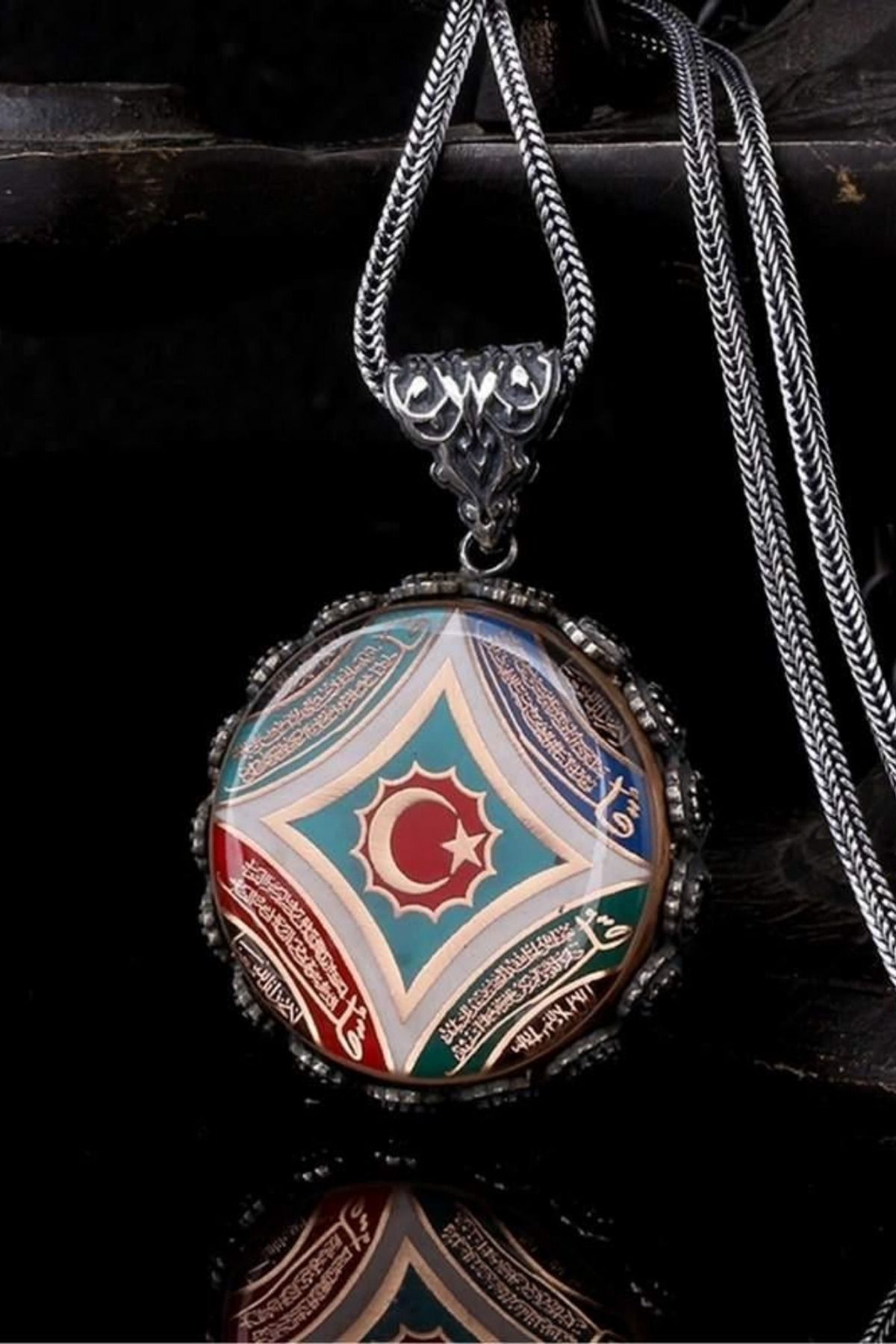 Diriliş Takı Türk Bayraklı ve Sureli 925 Ayar Gümüş Kolye