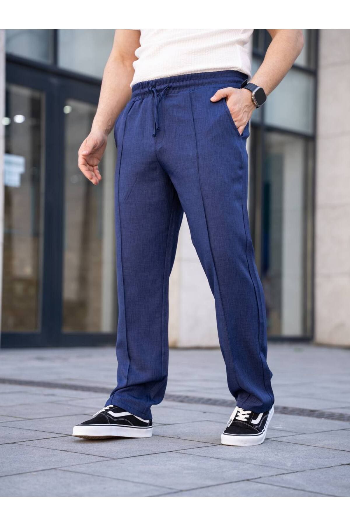ROBERTO BORNOVA Çımalı Keten Beli Lastikli Baggy Pantolon KP