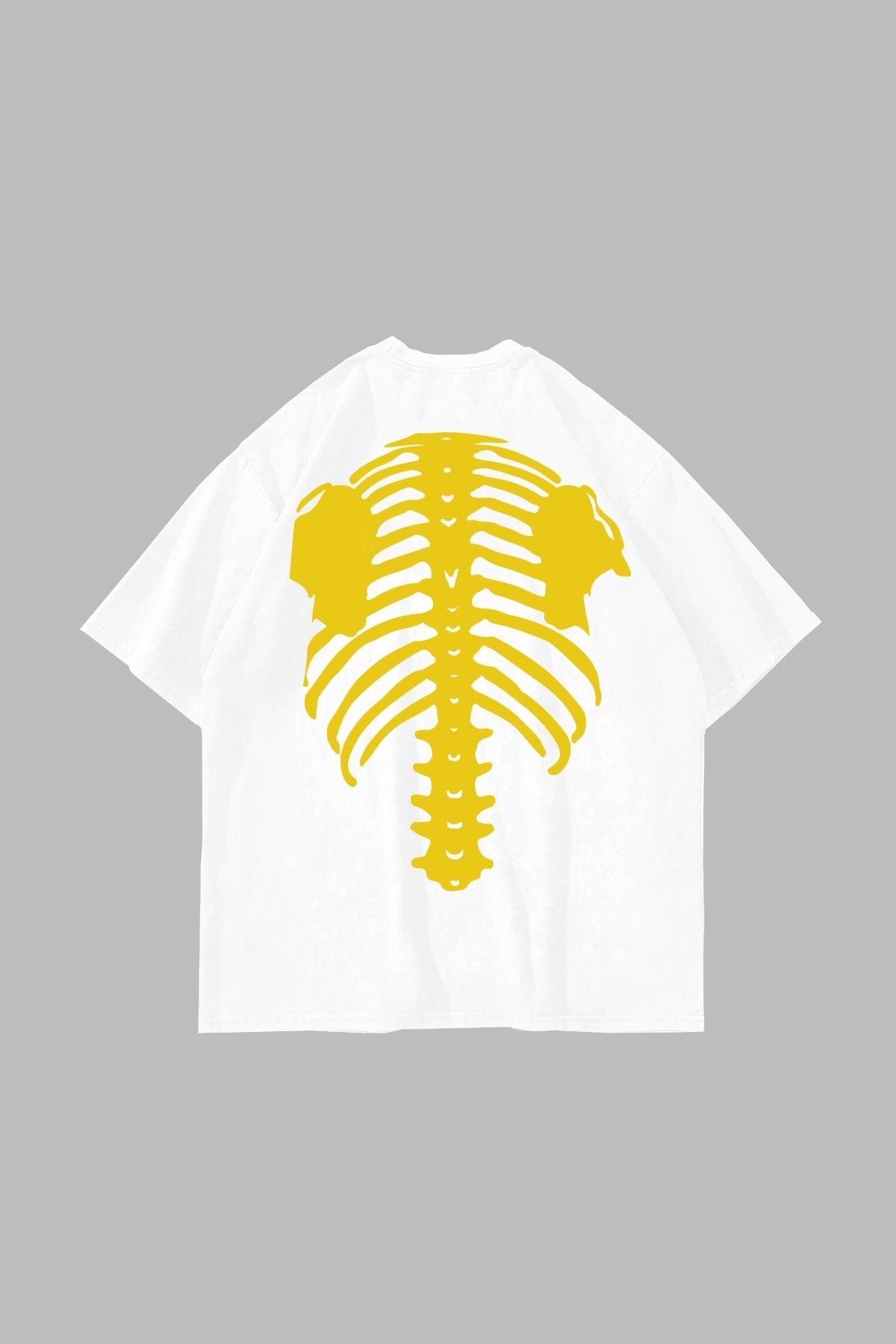 Sekizbiraltı Yellow Ribcage Baskılı Oversize Unisex Beyaz Tshirt