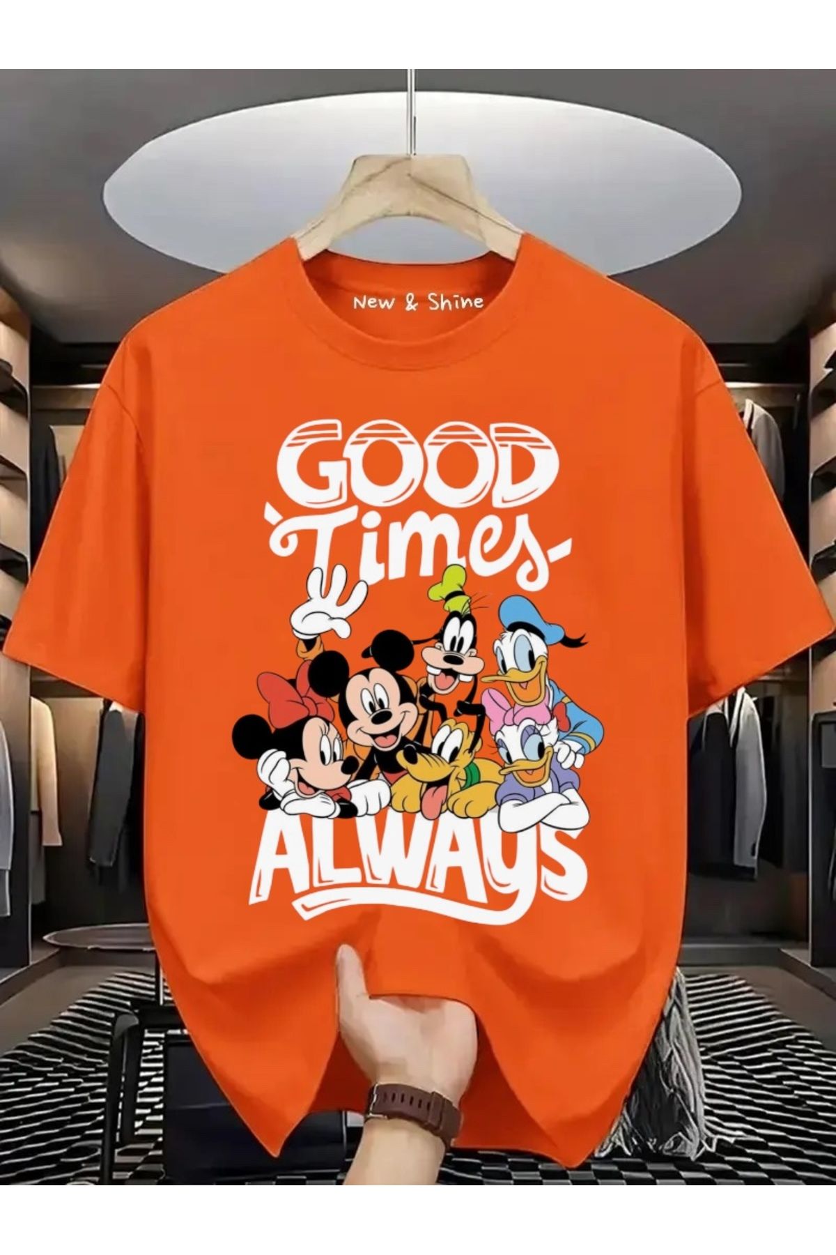 New Shine Good Time Always Mickey Baskılı Büyük Beden Oversize T-Shirt