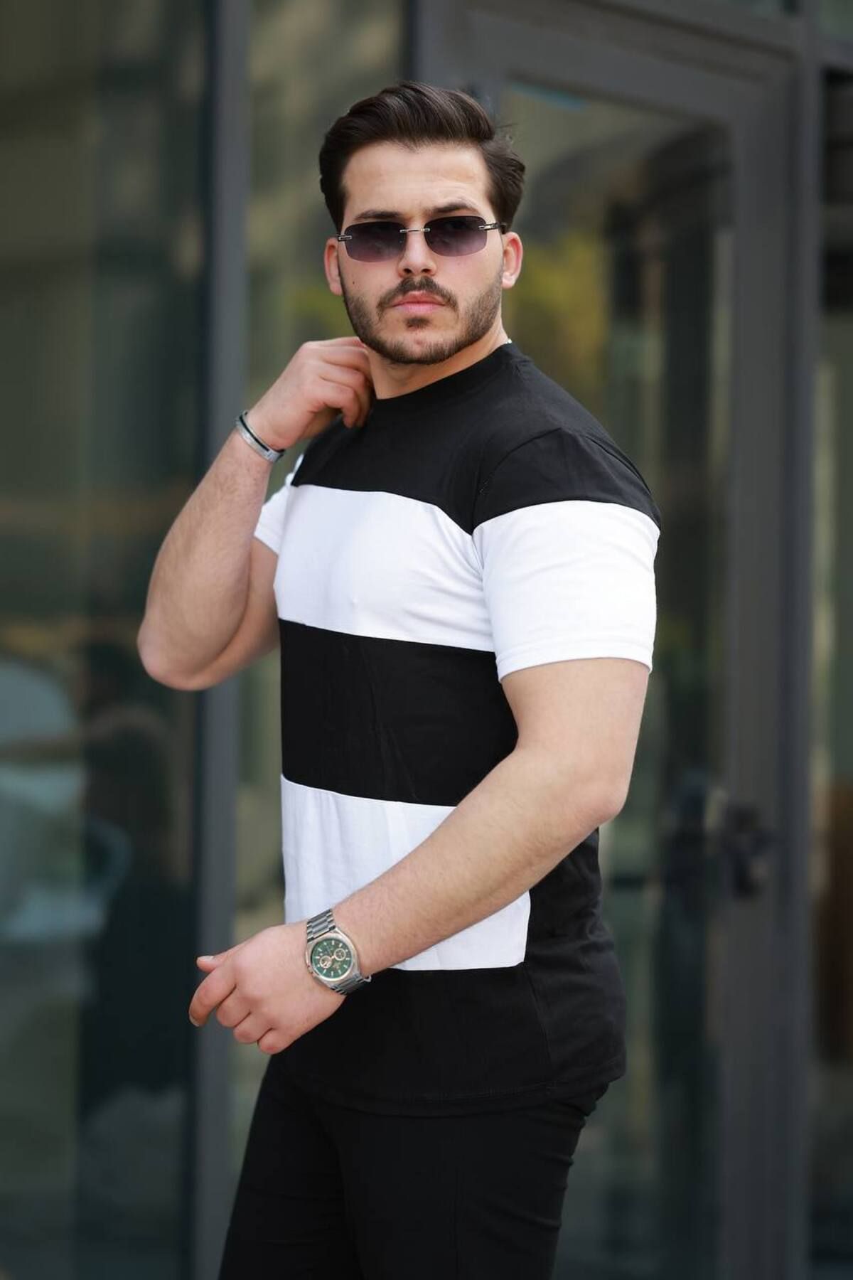 YUNED Erkek Parçalı Bisiklet Yaka T-shirt