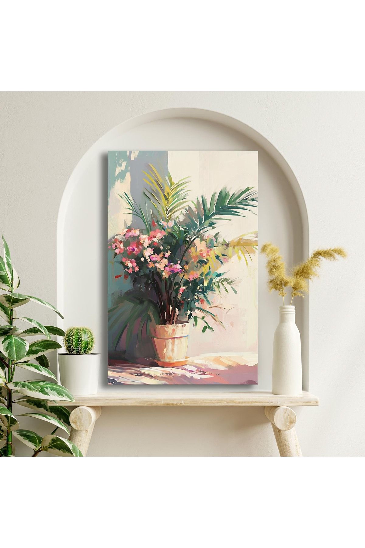 Özgül Grup 45x70 cm Dekoratif Canvas Tablo Saksıda İnce Yapraklı Çiçekler