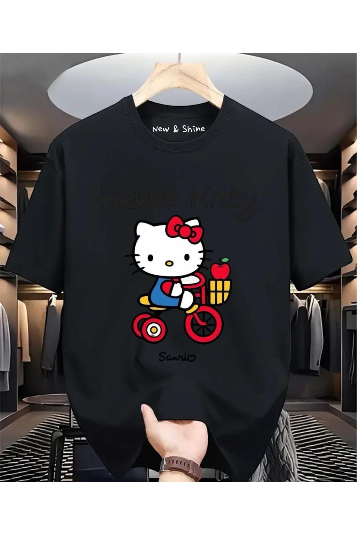 New Shine Hello Kitty Baskılı Büyük Beden Oversize T-Shirt
