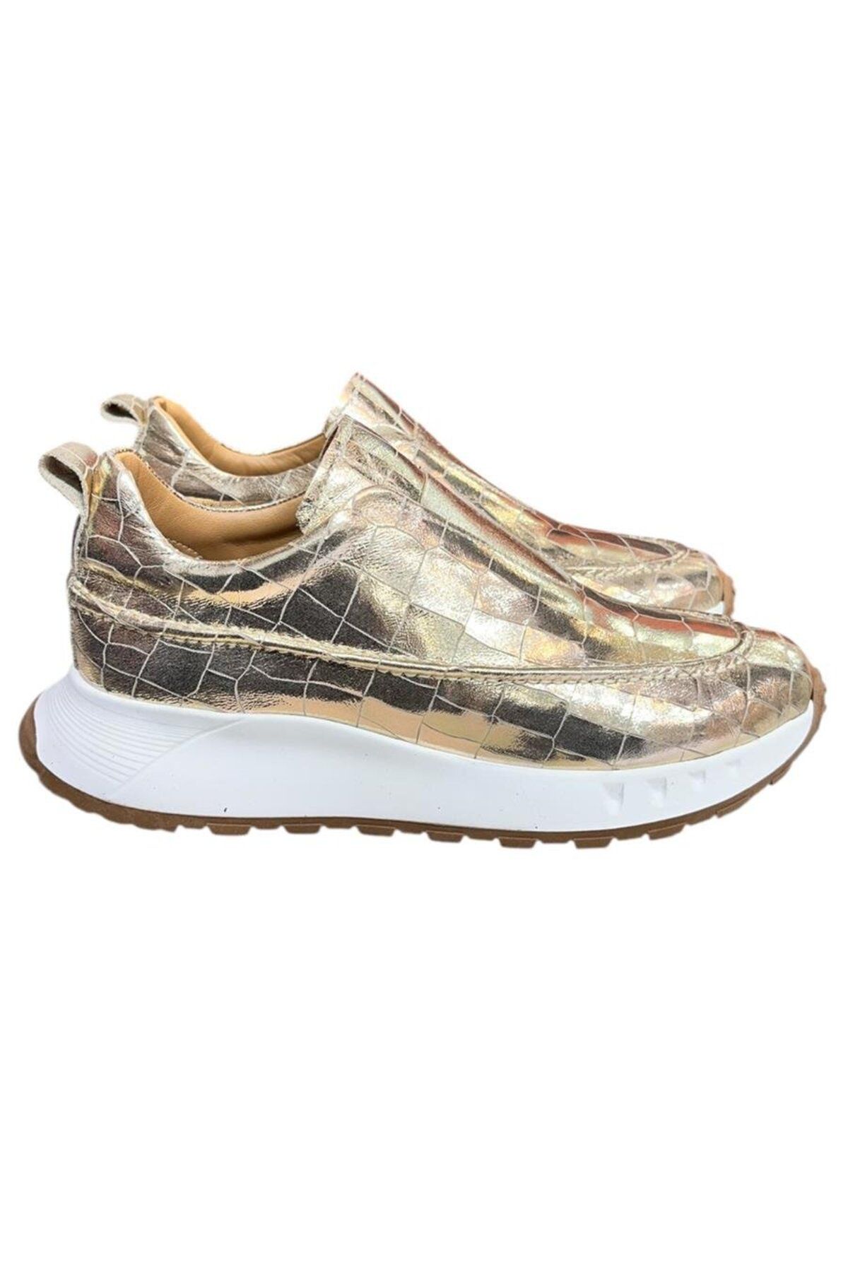 TUFAN SHOES Gold Hakiki Deri Krokodil Desen Comfort Taban Sneaker