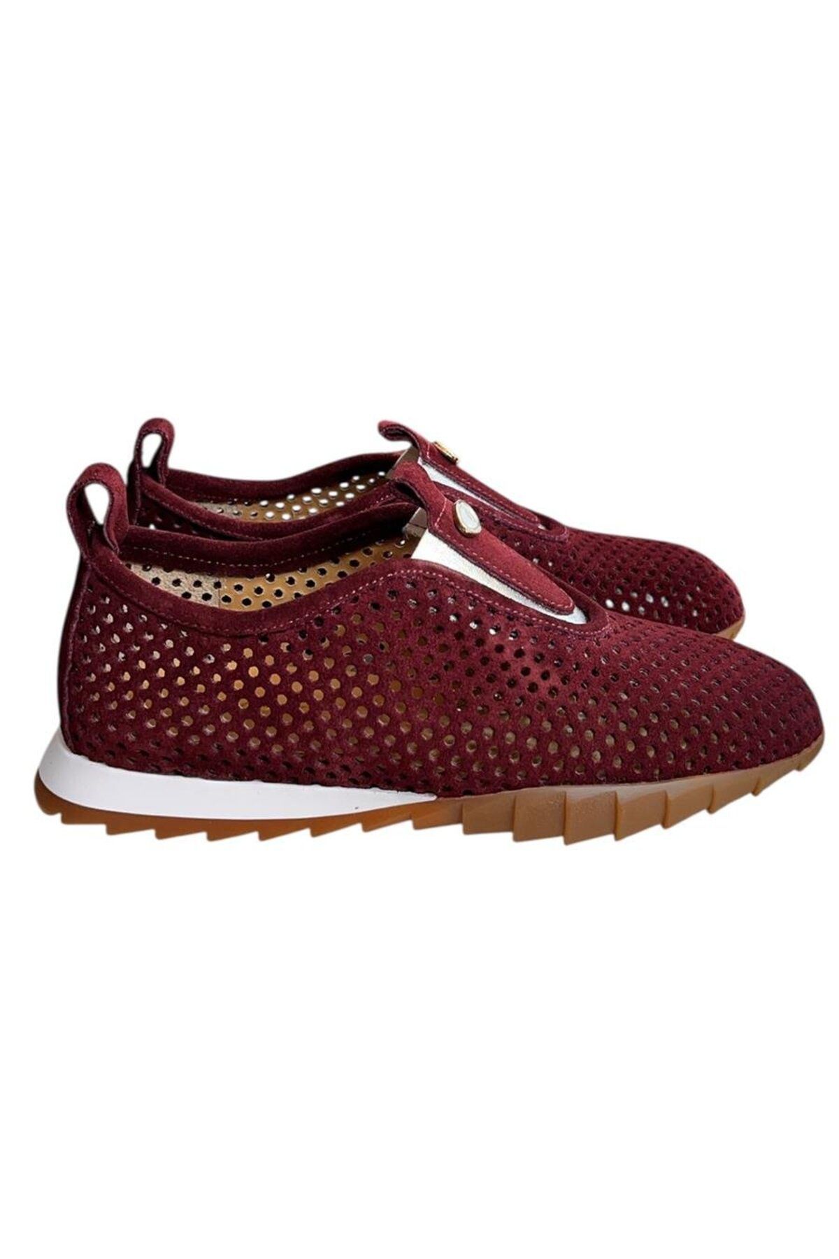 TUFAN SHOES Bordo Hakiki Deri Süet Delikli Comfort Taban Spor Ayakkabı