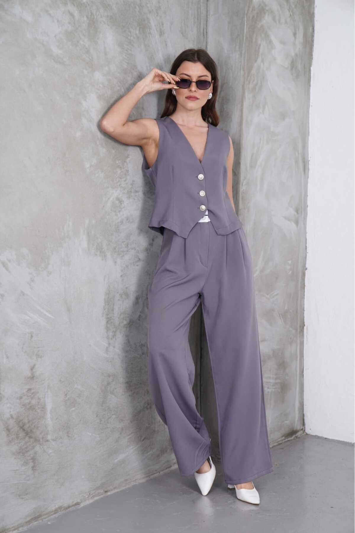 LOBOLIC-"Women's Button Detail Sleeveless Vest Pants Set" 4