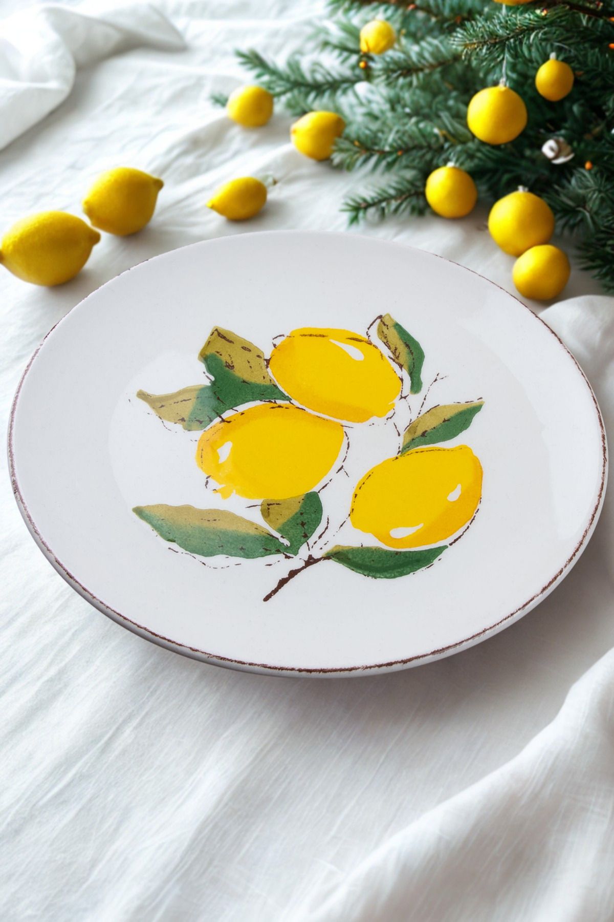 Manaferra Limon Desen El Yapımı 6'lı Pasta Tabağı 21 Cm
