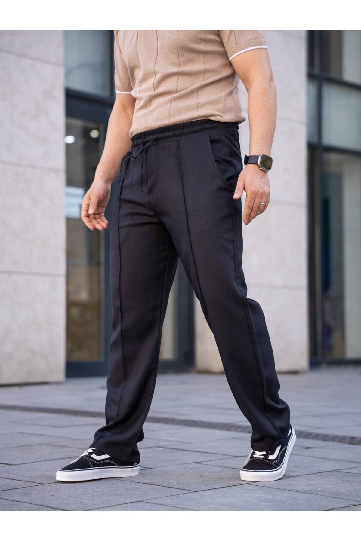 ROBERTO BORNOVA Çımalı Keten Beli Lastikli Baggy Pantolon KP