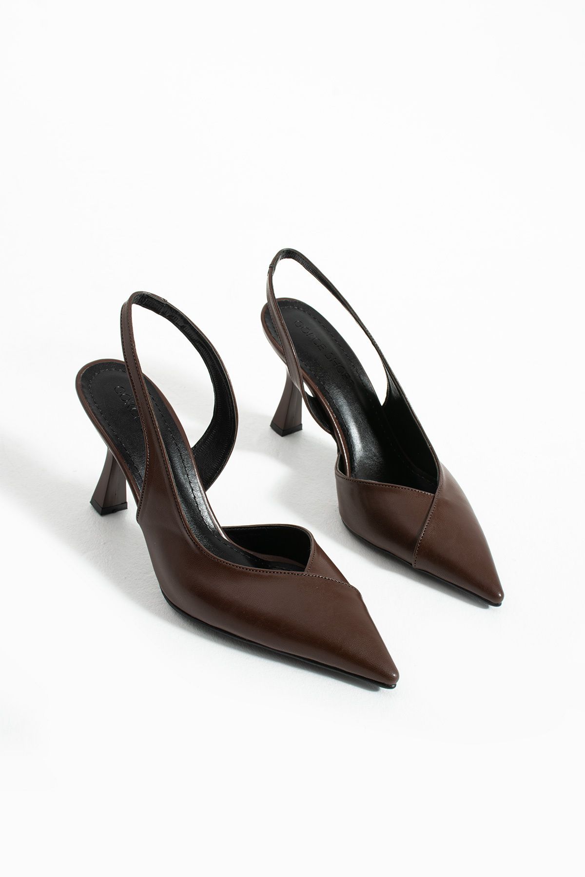 Gökçe Shoes Mayumi Acı Kahve Yanı Açık Lastik Detay Kadın Topuklu Ayakkabı