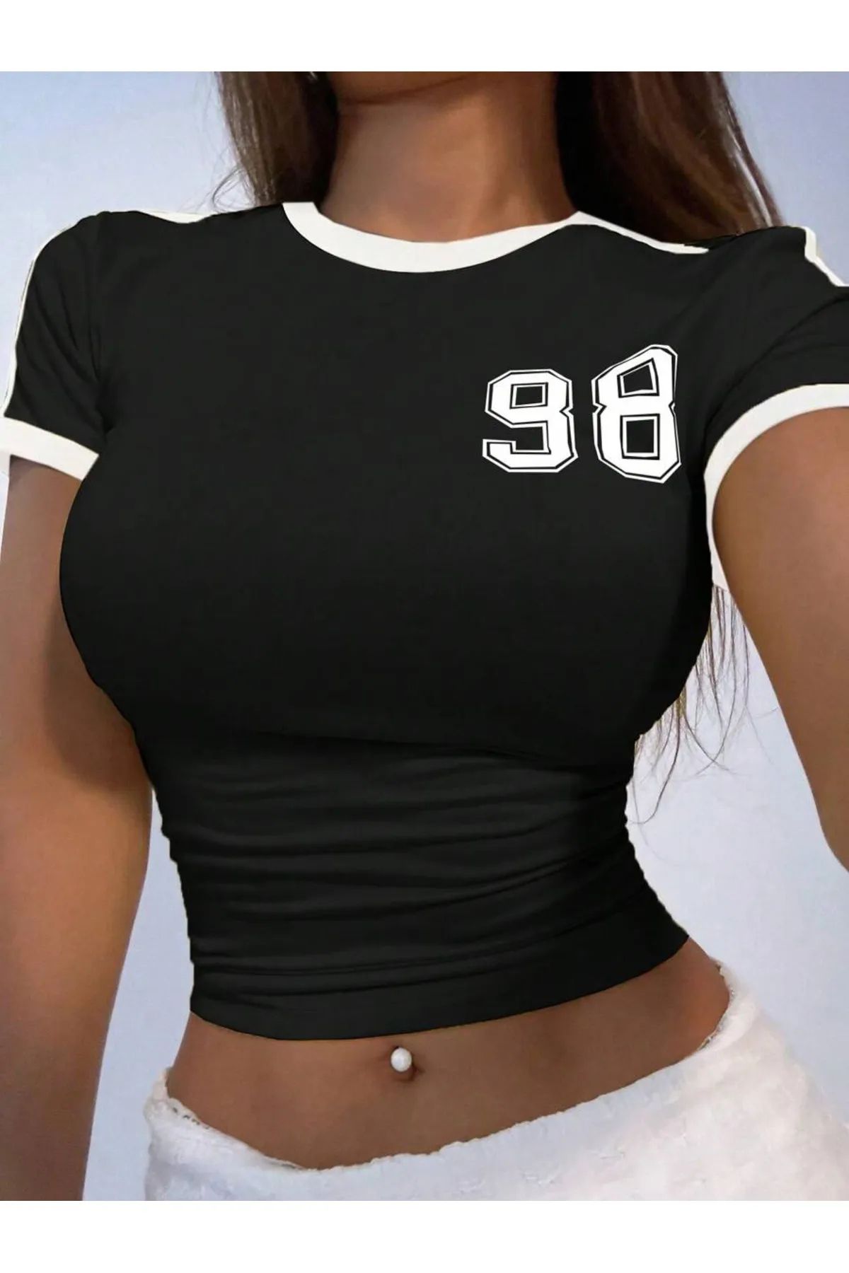 npLStore Kadın 98 Baskılı Askılı Crop Bluz
