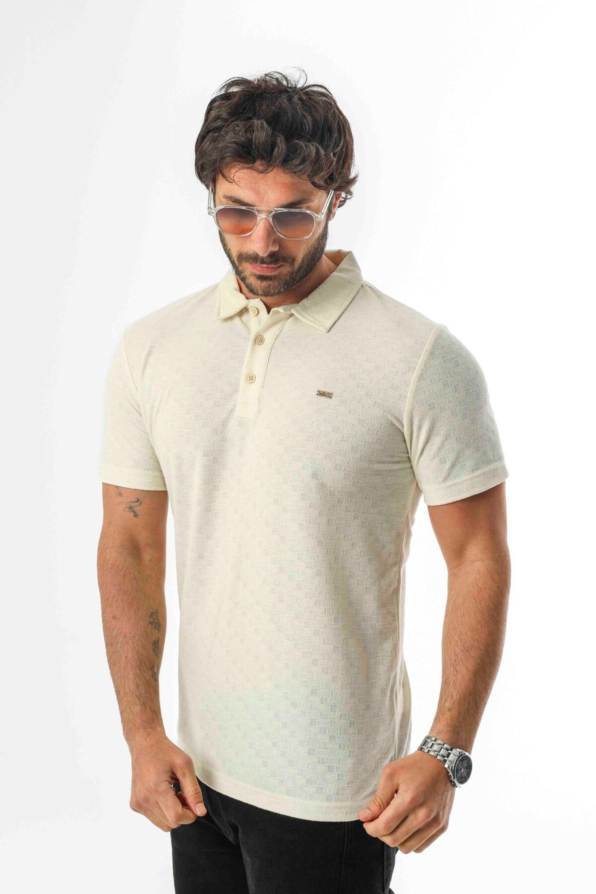 Tony Montana Polo Yaka Düğmeli Erkek Keten T-Shirt-KT-1001