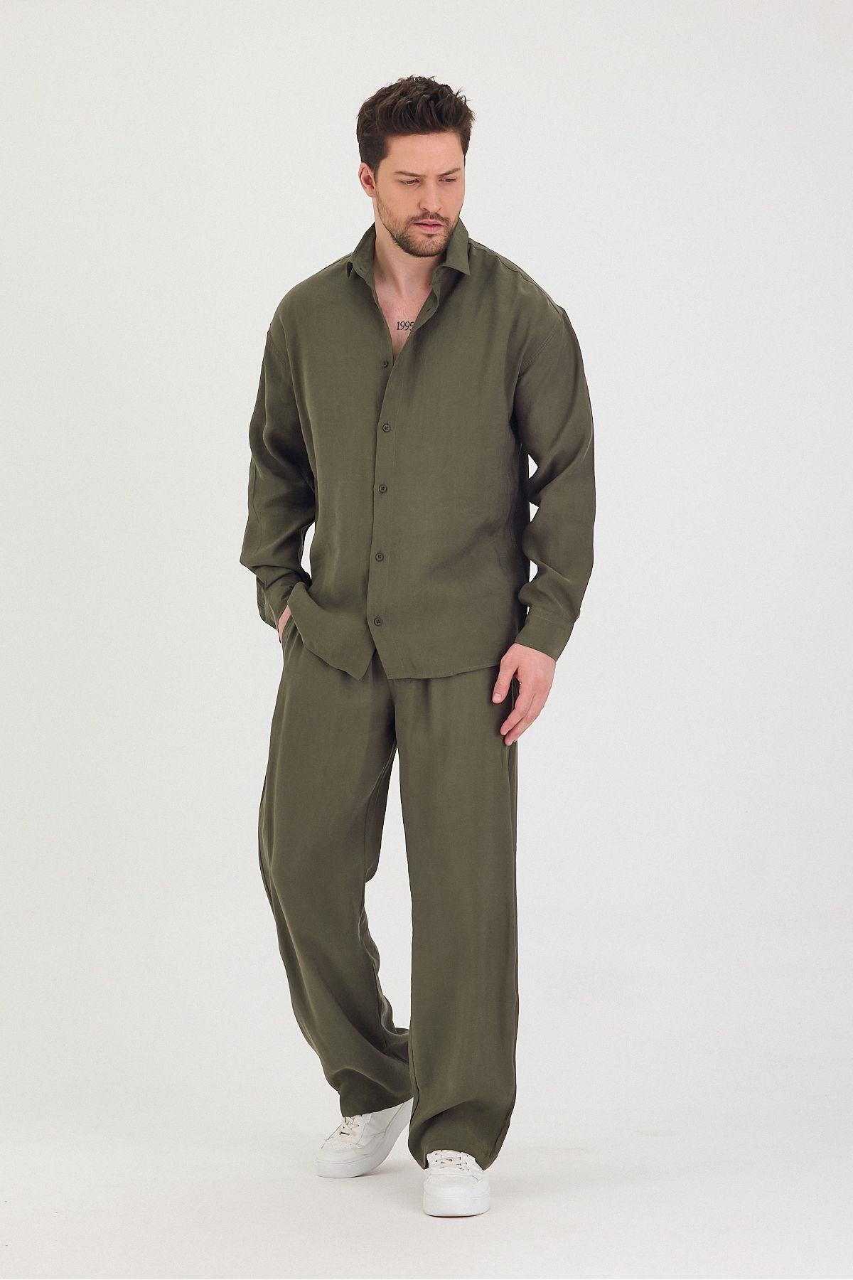 COOL TARZ Erkek Oversize Rahat Kalıp Gömlek-Pantolon Alt-Üst Takım