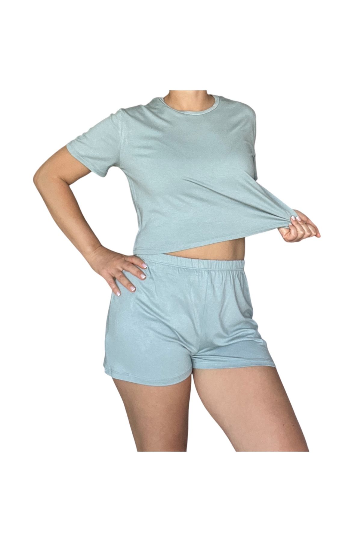 Merlot-T-Shirt Shorts Knitted Pajama Set 3
