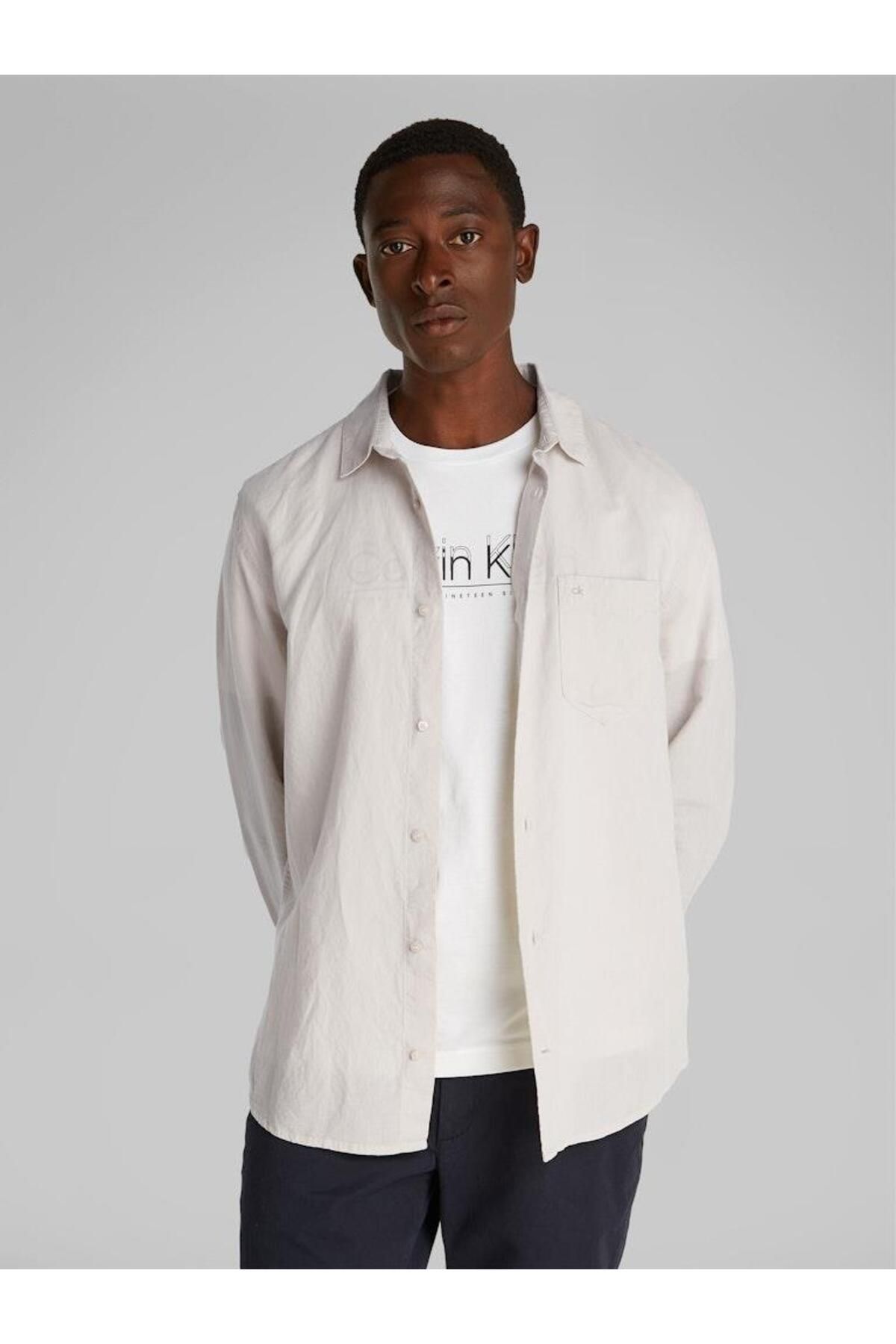 Calvin Klein Erkek LINEN COTTON REGULAR L/S SHIRT Gömlek