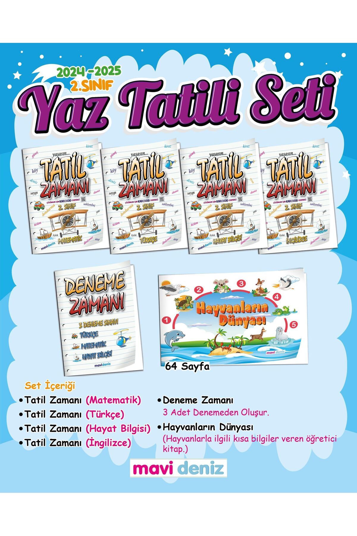 Mavi Deniz Yayınları 2. Sınıf Etkinliklerle Tatil Eğlencesi Yaz Tatil Kitabı Seti