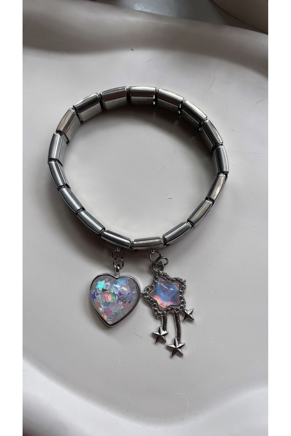 Sepetten Eve Çelik Italyan Charm Bileklik Gümüş Renk Ayarlanabilir Italyan Charm Çelik Bileklik 18cm